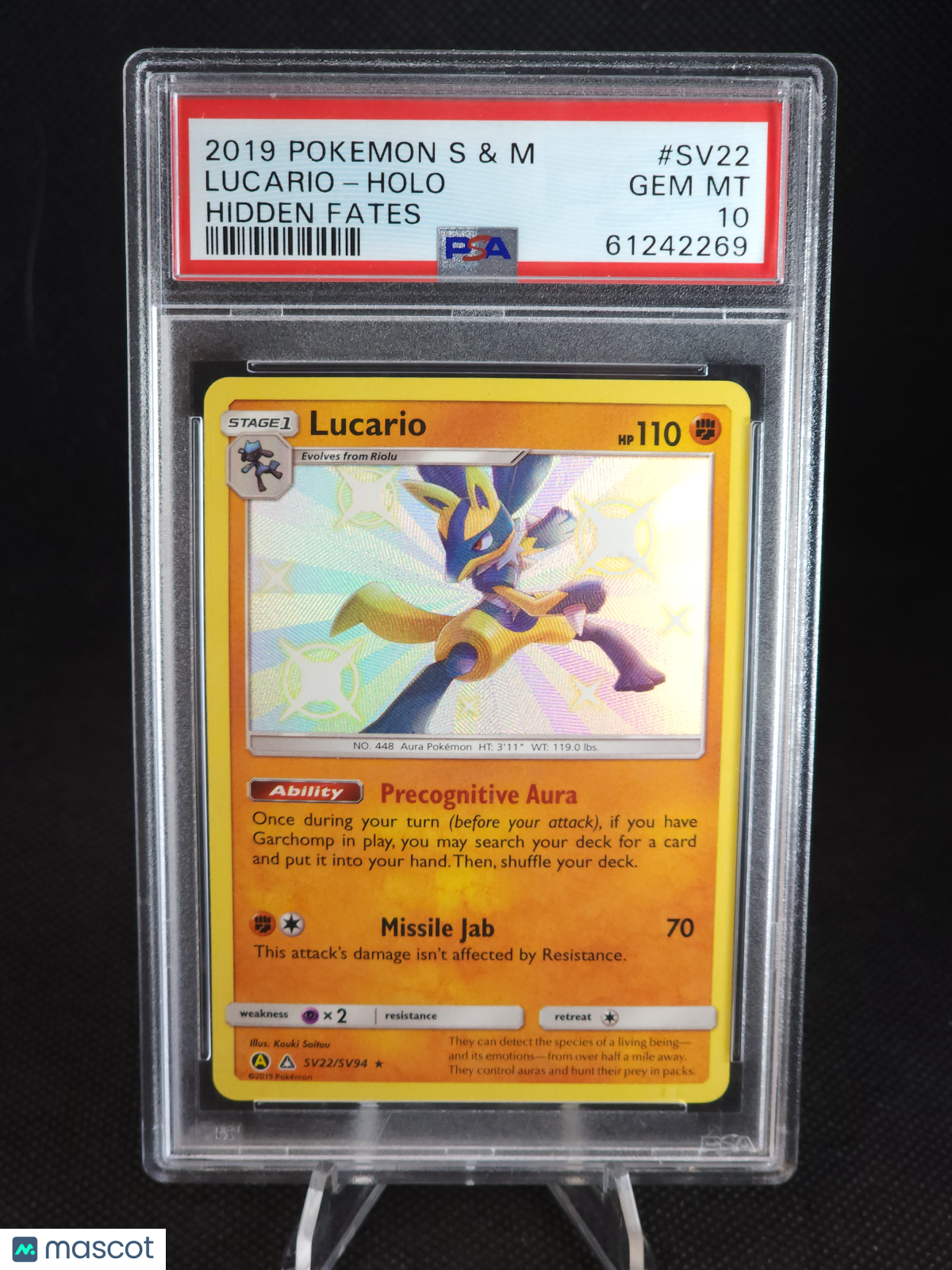 2019 Pokemon Hidden Fates Lucario #SV22 PSA 10
