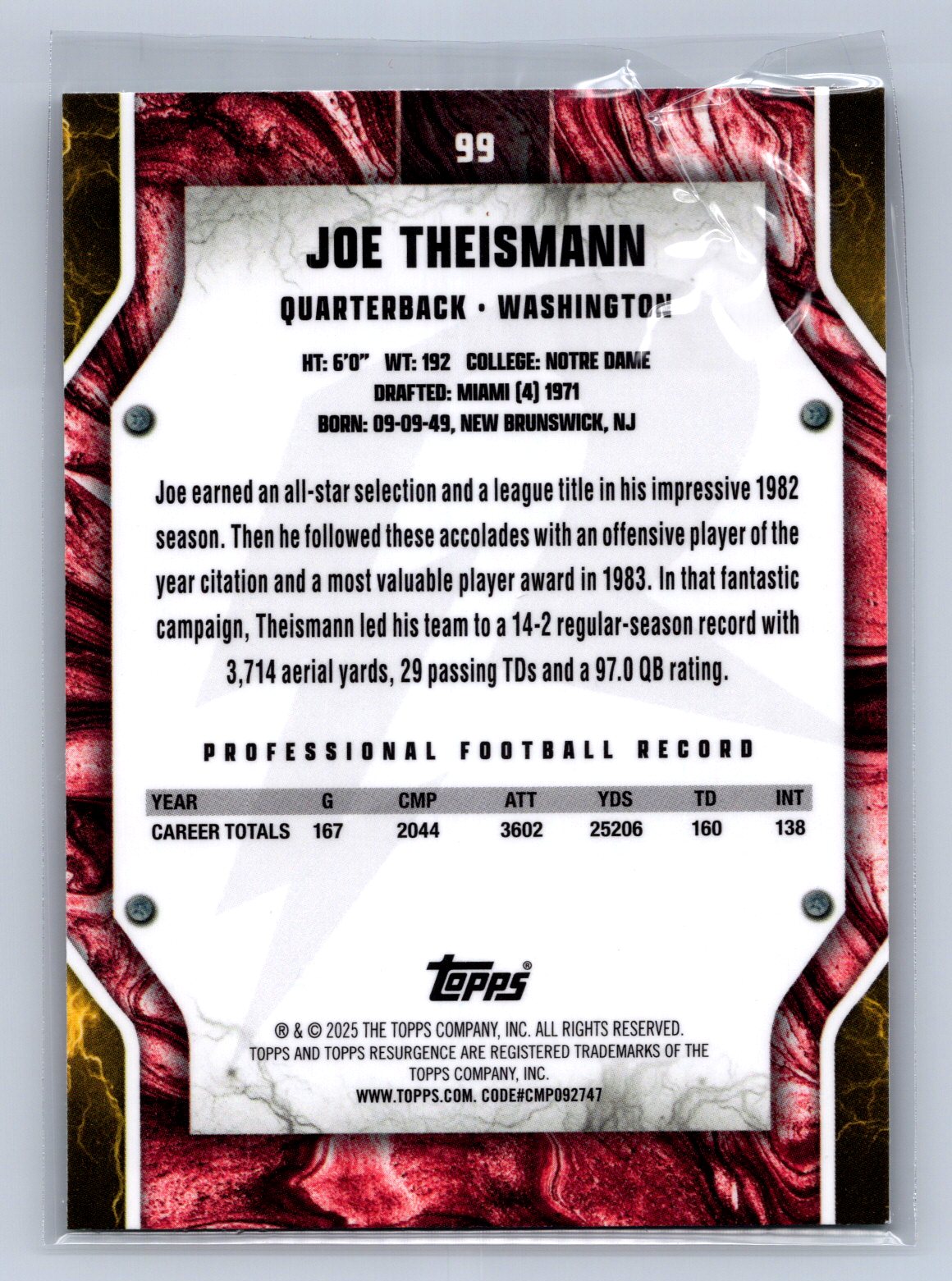 2024 Topps Resurgence Joe Theismann Green Surge /175 #99