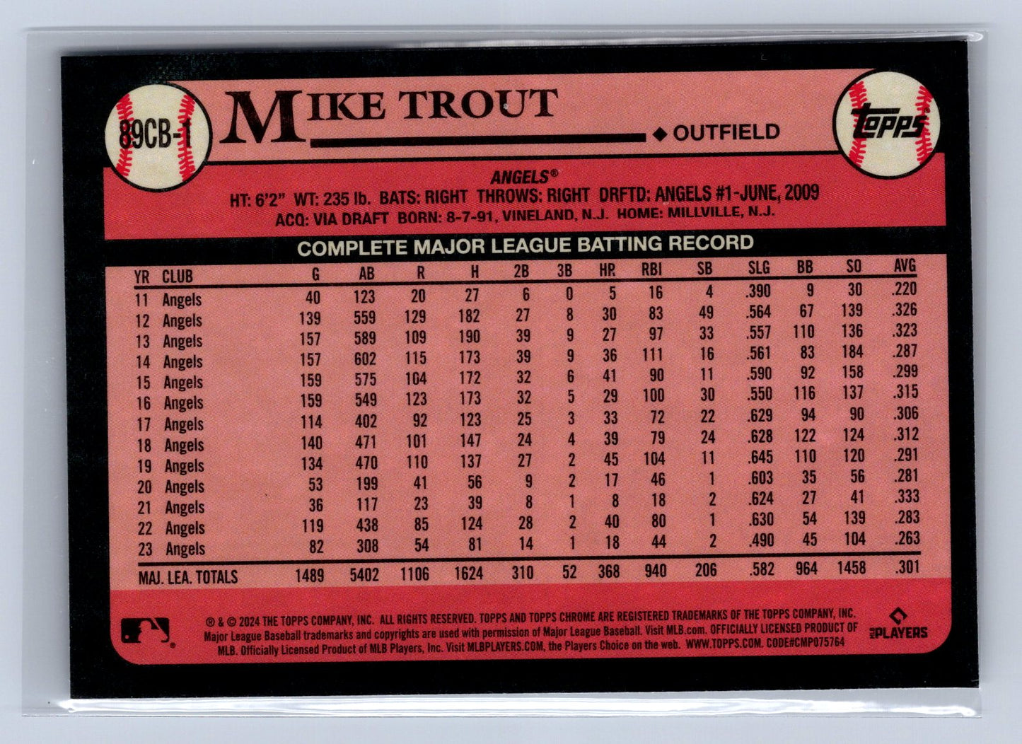 2024 Topps Chrome Mike Trout 1989 Refractor #98CB-3