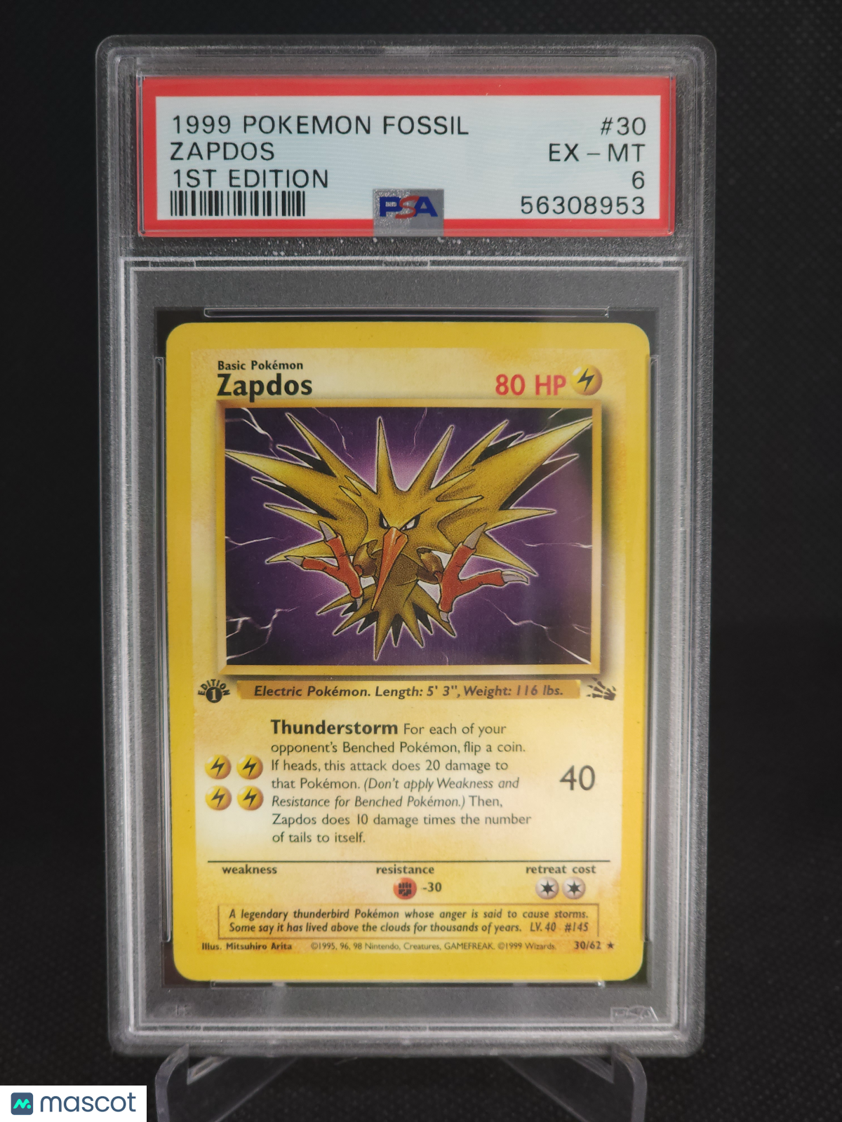 1999 Pokemon Fossil 1st Edition Zapdos #30 PSA 6