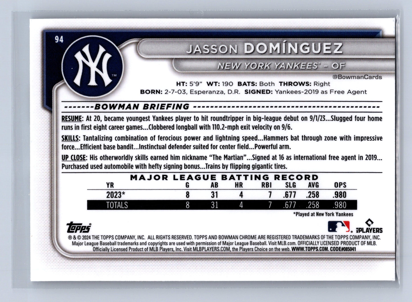 2024 Bowman Chrome Jasson Domínguez #94