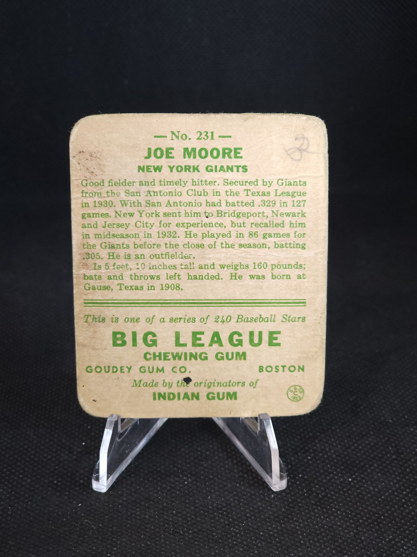 1933 Goudey Big League Joe Moore #231