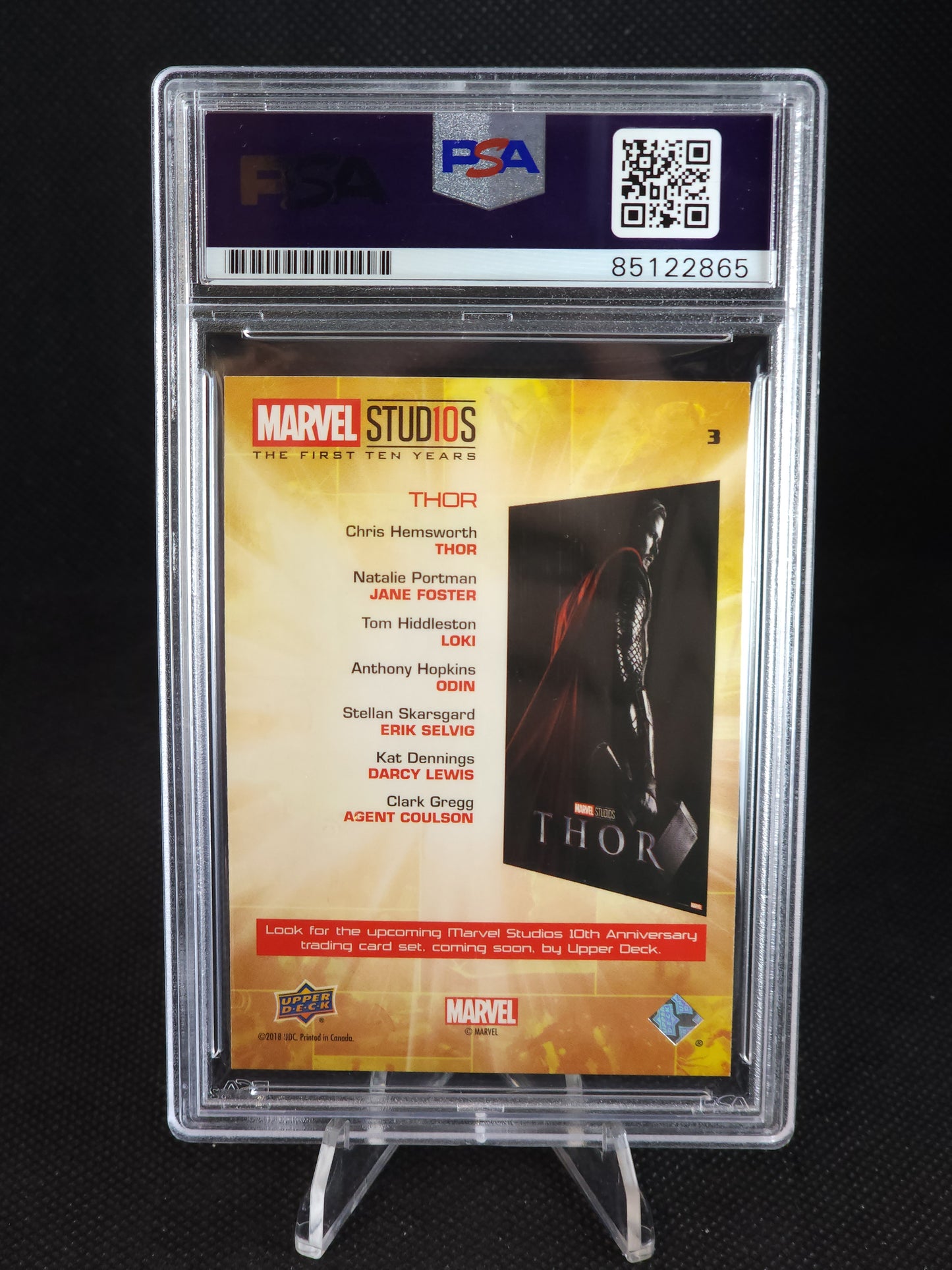 2018 Upper Deck Marvel Studios Chris Hemsworth Thor Auto PSA A