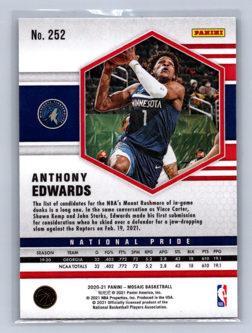 2020-21 Panini Mosaic National Pride Anthony Edwards #252