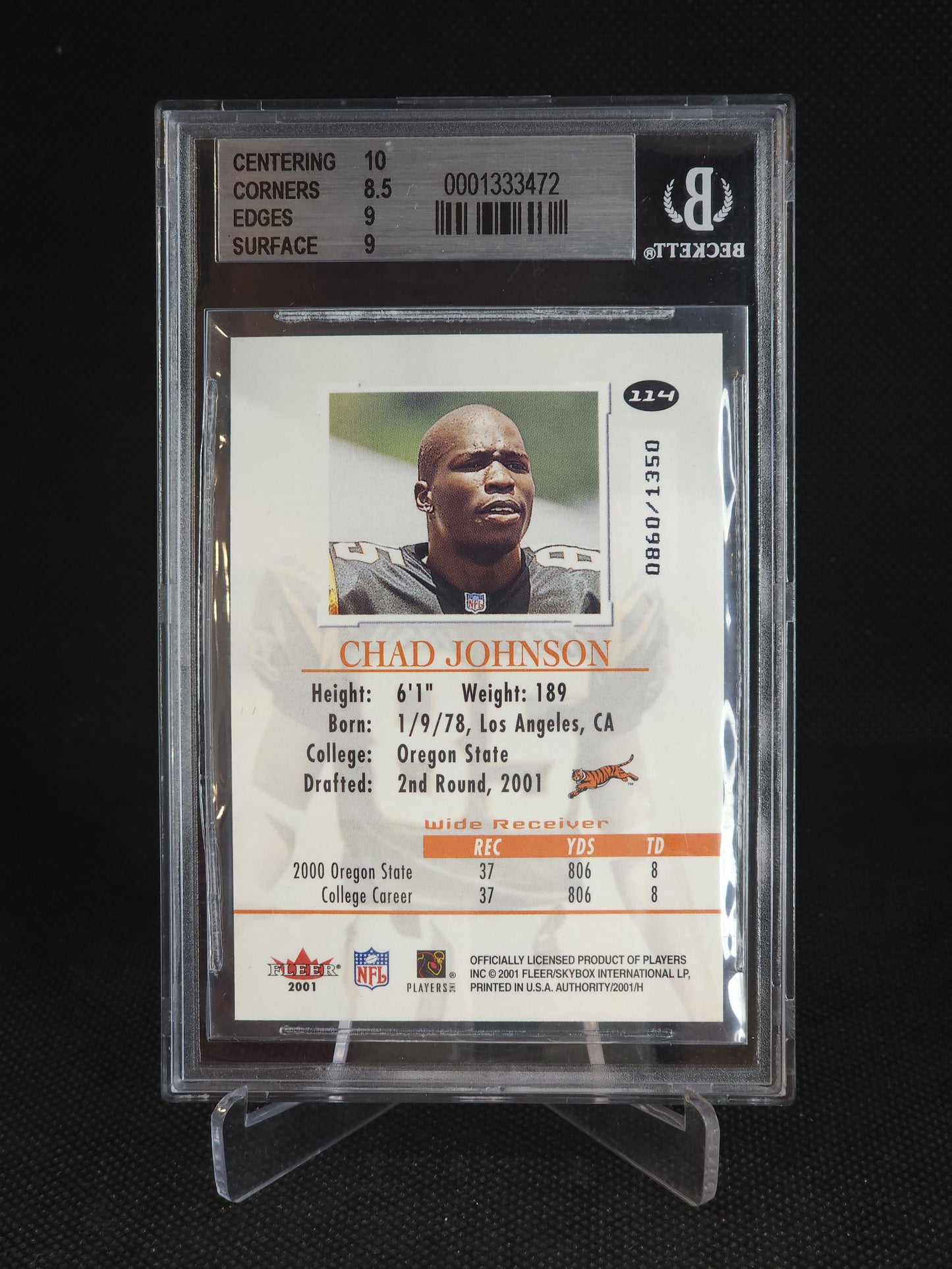 2001 Fleer Authority Chad Johnson /1350 #114 BGS 9