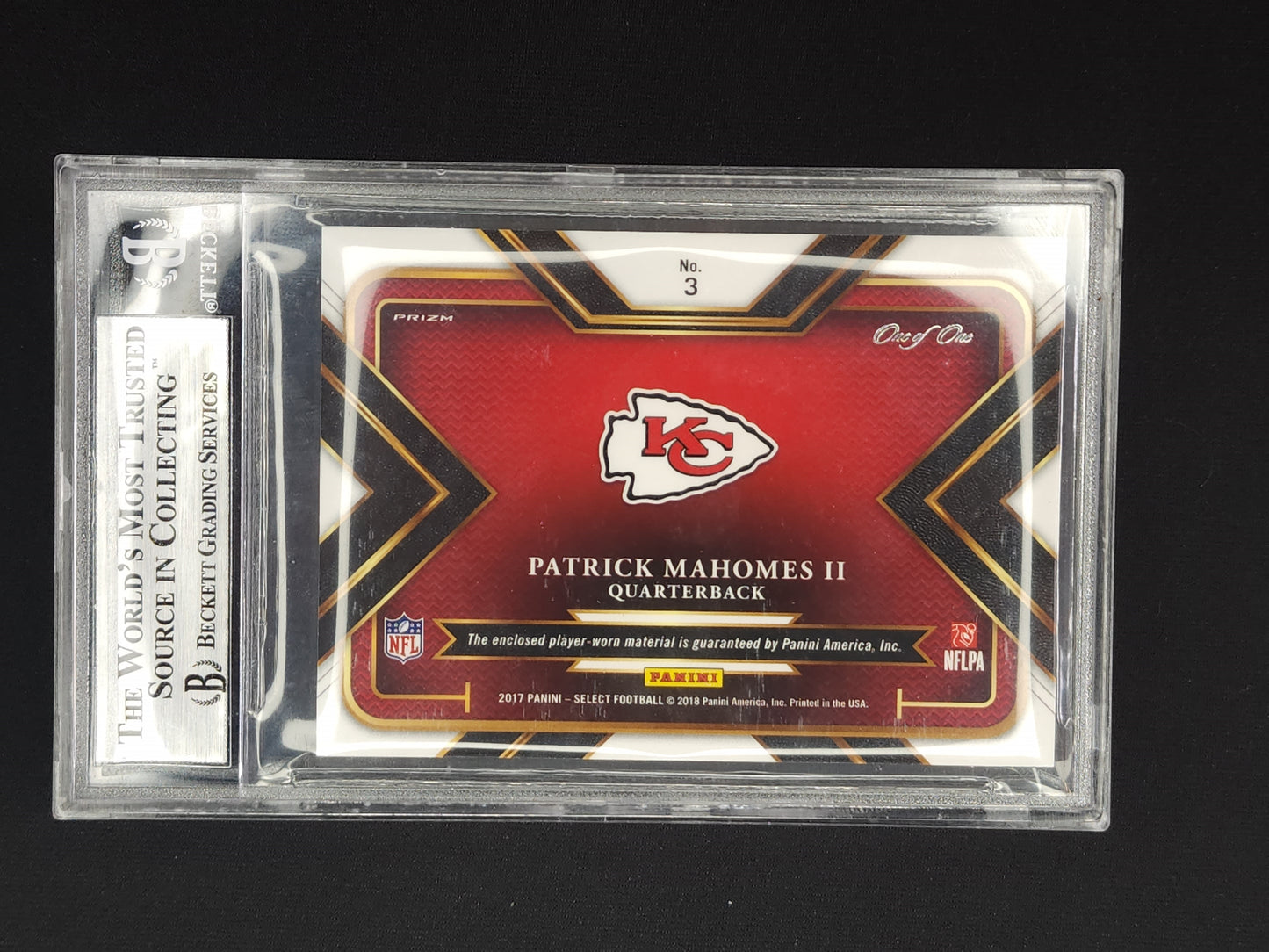2017 Select Jumbo Rookie Swatches Patrick Mahomes II Black Prizm 1/1 #3 BGS 9