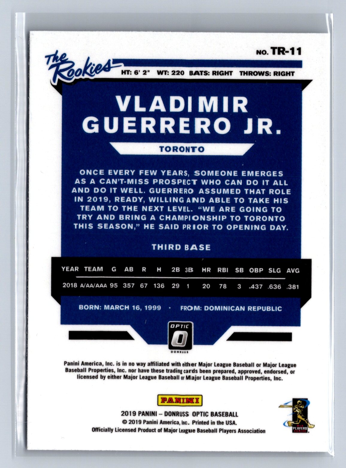 2019 Donruss Optic The Rookies Vladimir Guerrero Jr. #TR-11