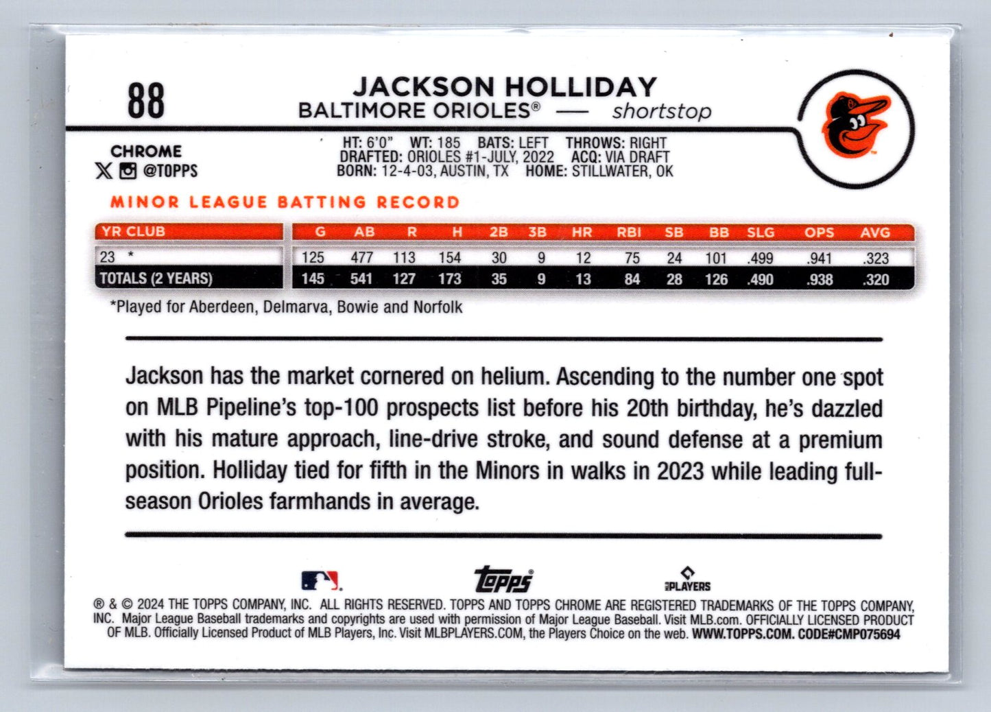 2024 Topps Chrome Jackson Holliday #88