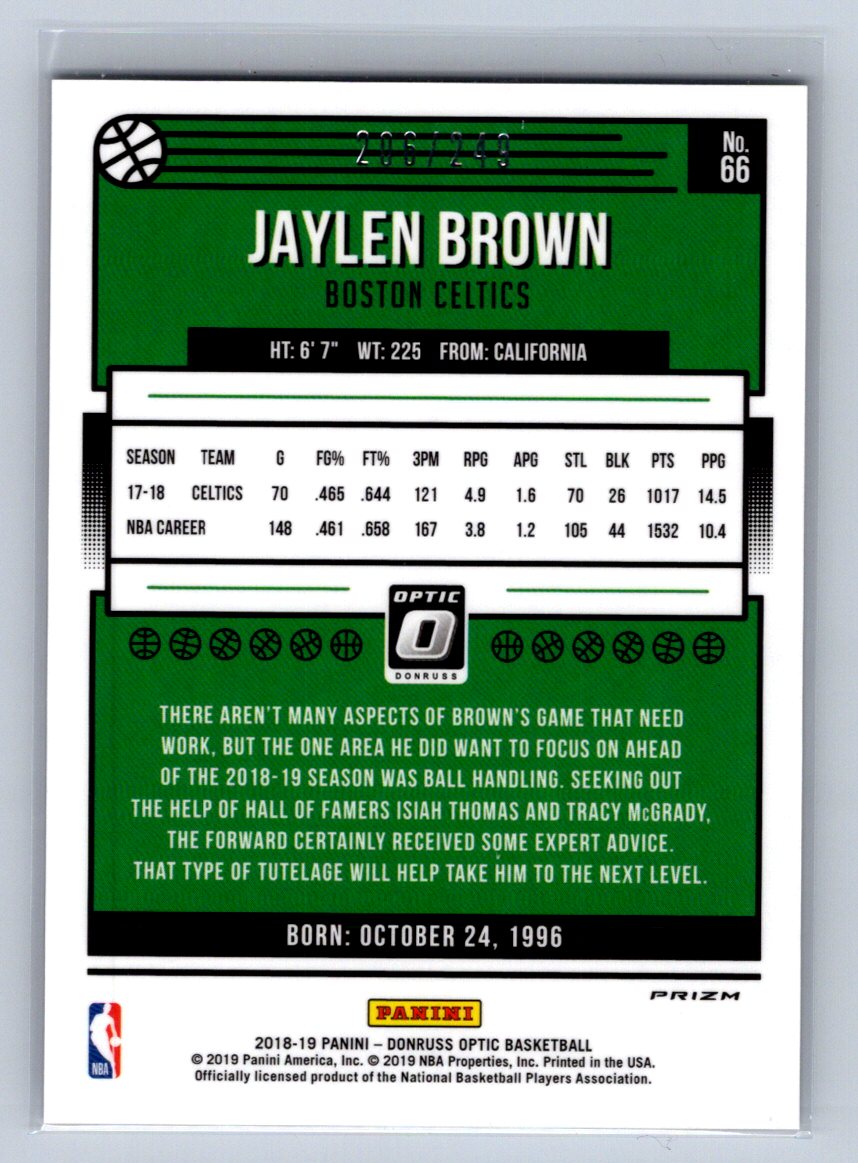 2018-19 Panini Donruss Optic Jaylen Brown Premium Box Set /249 #66