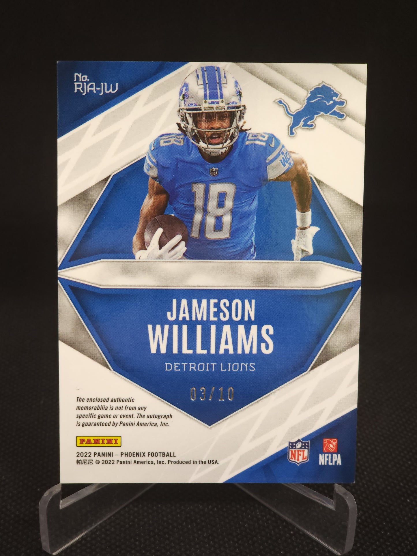 2022 Panini Phoenix Jameson Williams Green Patch Auto /10 #RJA-JW