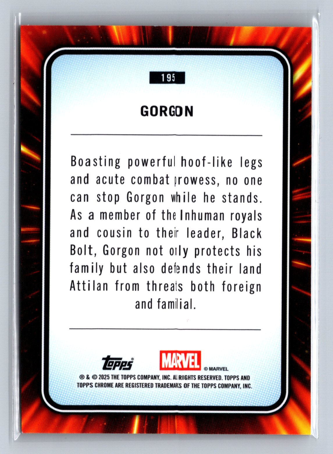 2025 Topps Chrome Marvel Gorgon Yellow Lava Refractor #195