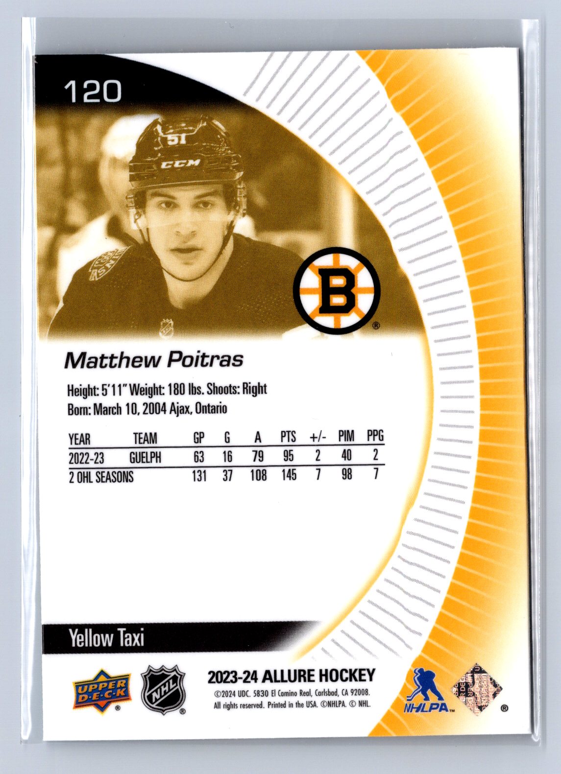 2023-24 Upper Deck Allure Hockey Matthew Poitras Yellow Taxi #120