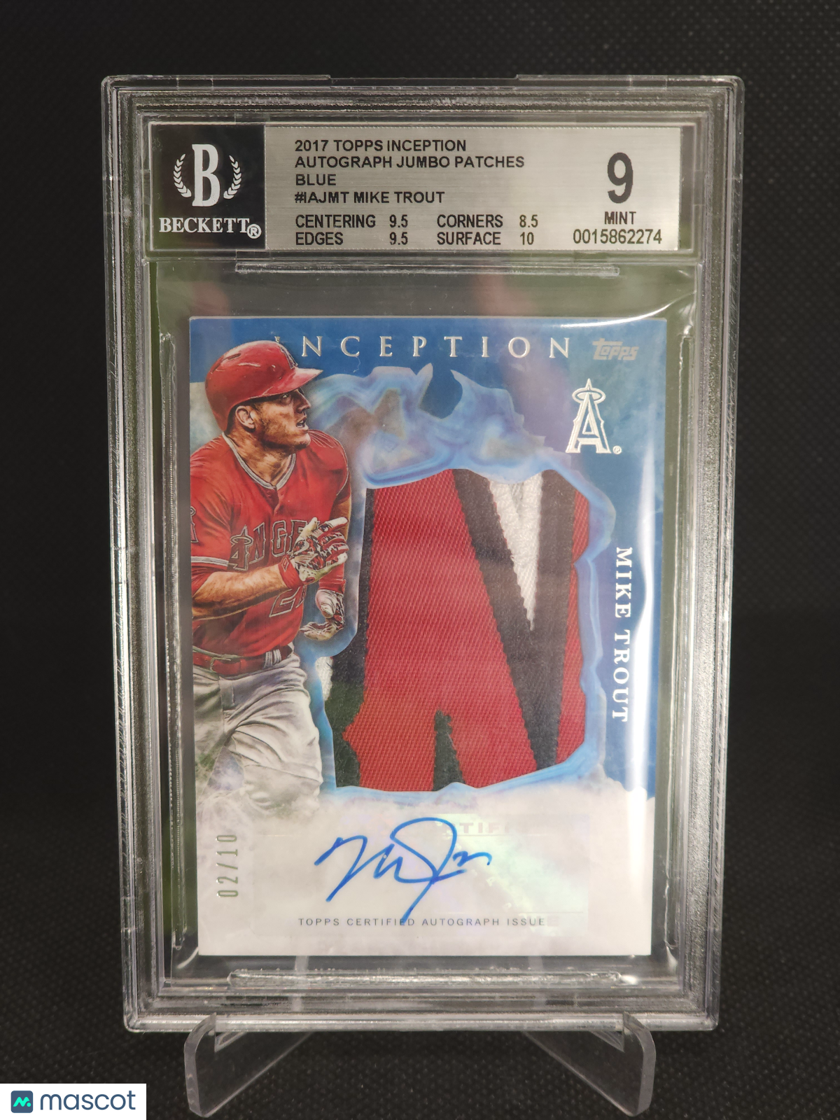 2017 Topps Inception Autograph Jumbo Patches Blue Mike Trout #IAJMT BGS 9 /10