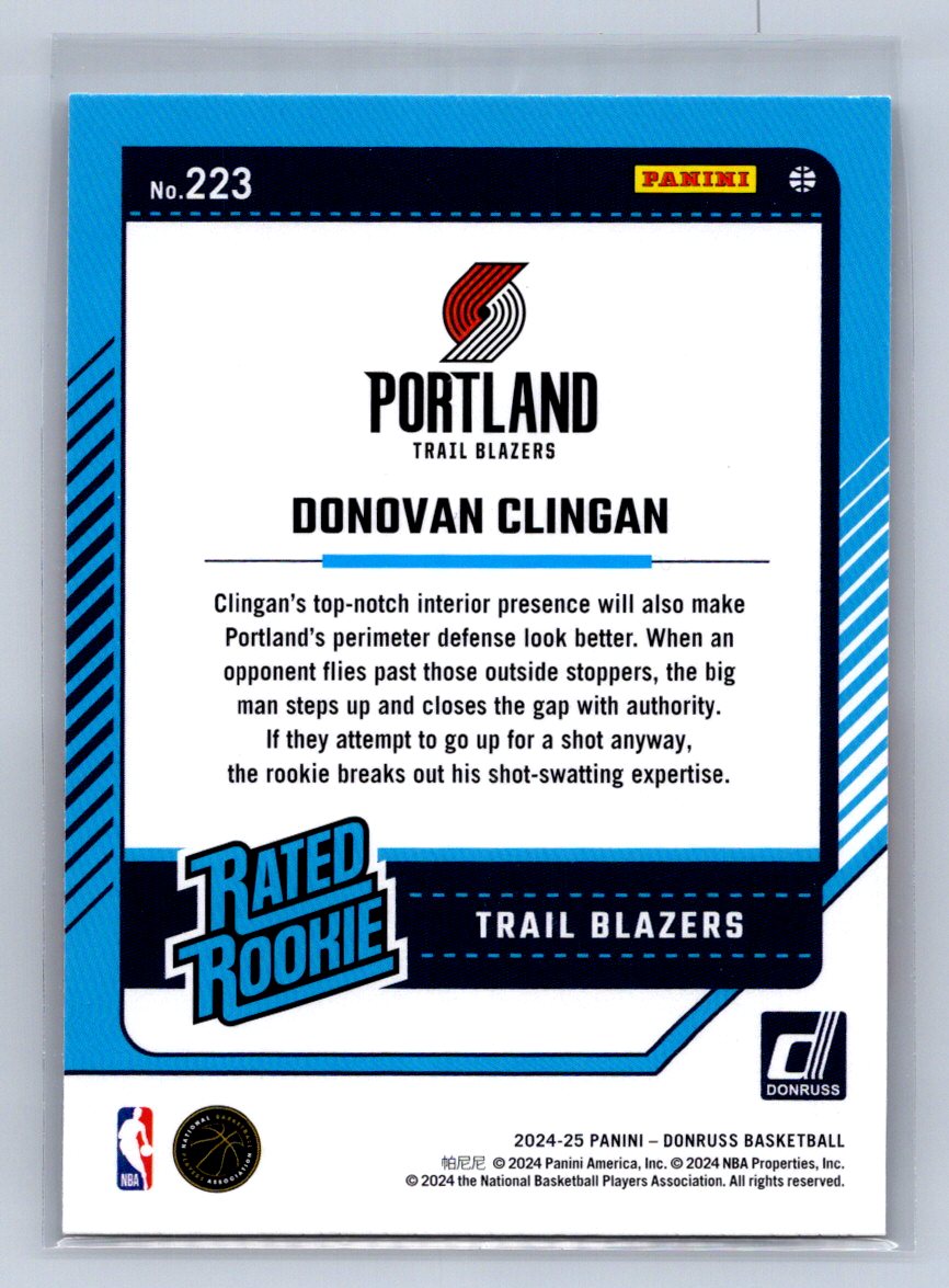 2024-25 Panini Donruss Rated Rookie Donovan Clingan #223