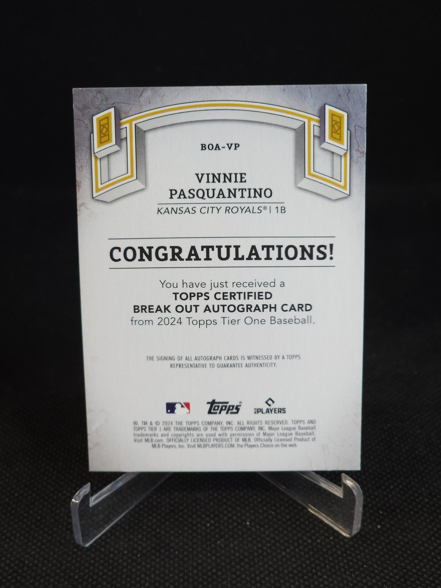 2024 Topps Tier One Vinnie Pasquantino Blue Auto /99 #BOA-VP