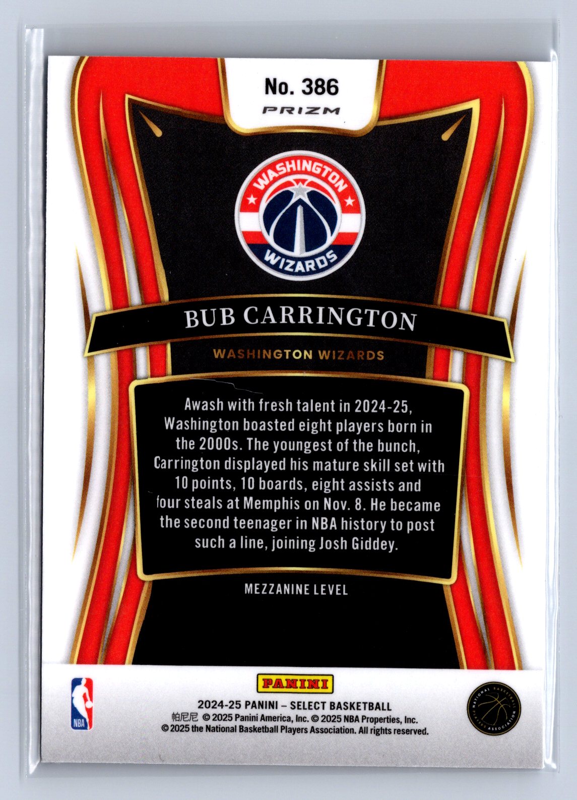 2024-25 Panini Select Bub Carrington Blue Prizm #386