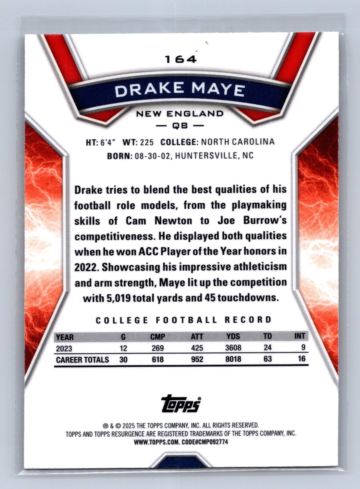 2024 Topps Resurgence Drake Maye #164