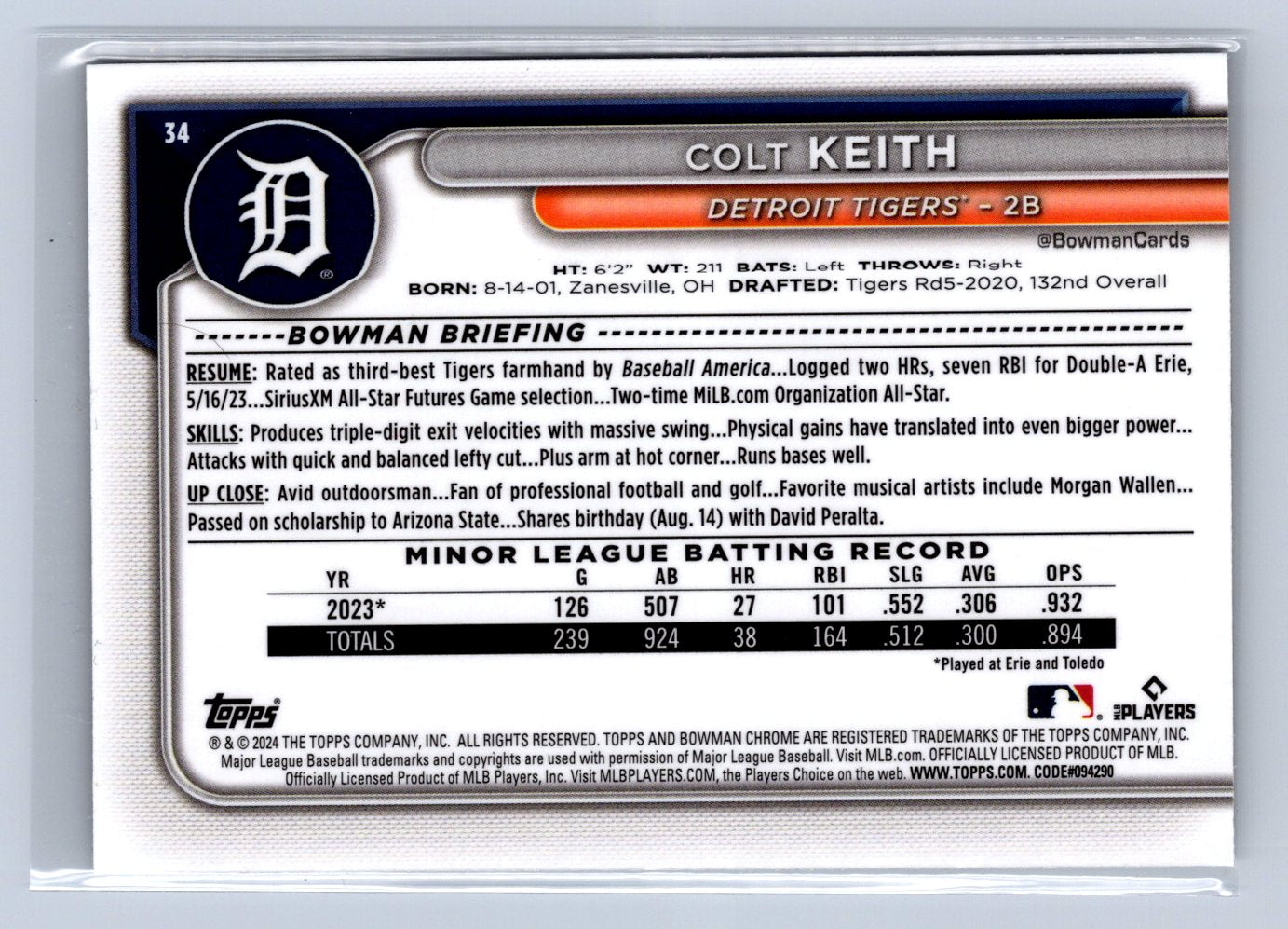 2024 Bowman Chrome Colt Keith Mega Box Mojo Refractor #34