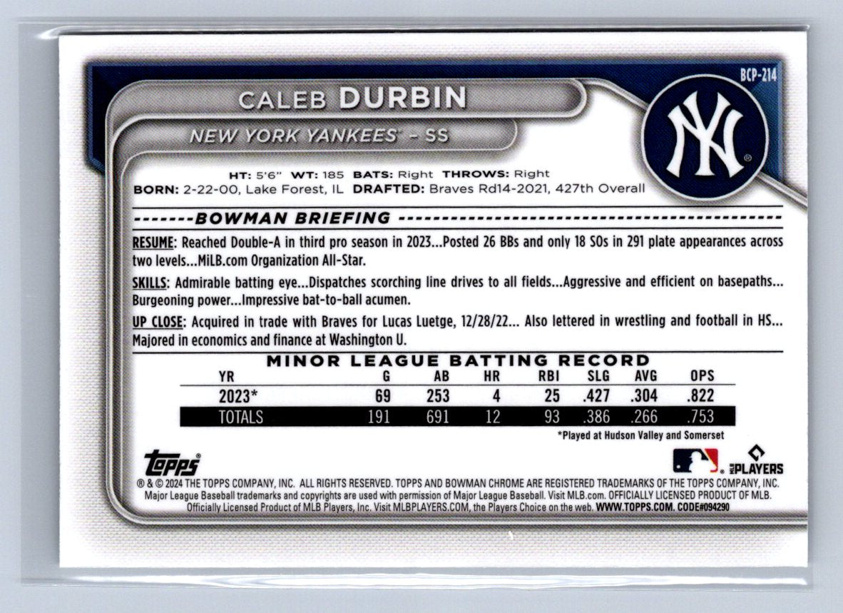2024 Bowman Chrome Caleb Durbin Mega Box Mojo Refractor #BCP-214