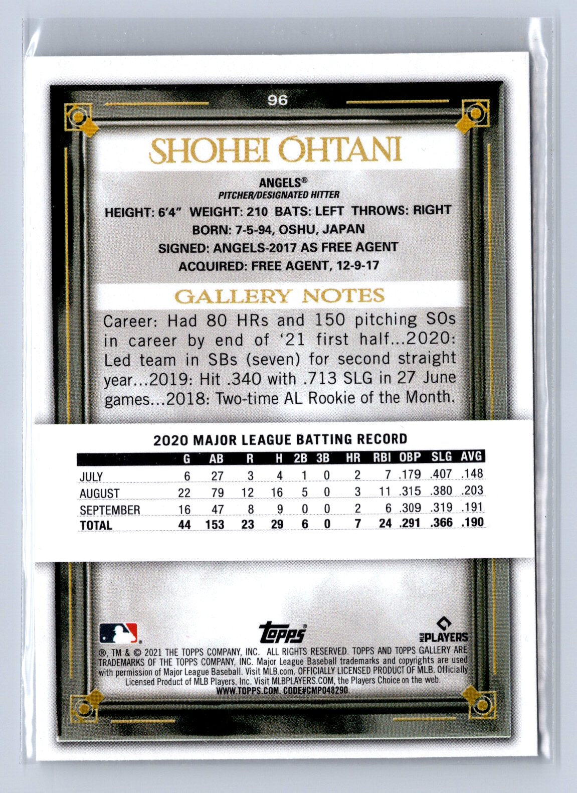 2021 Topps Gallery Shohei Ohtani #96