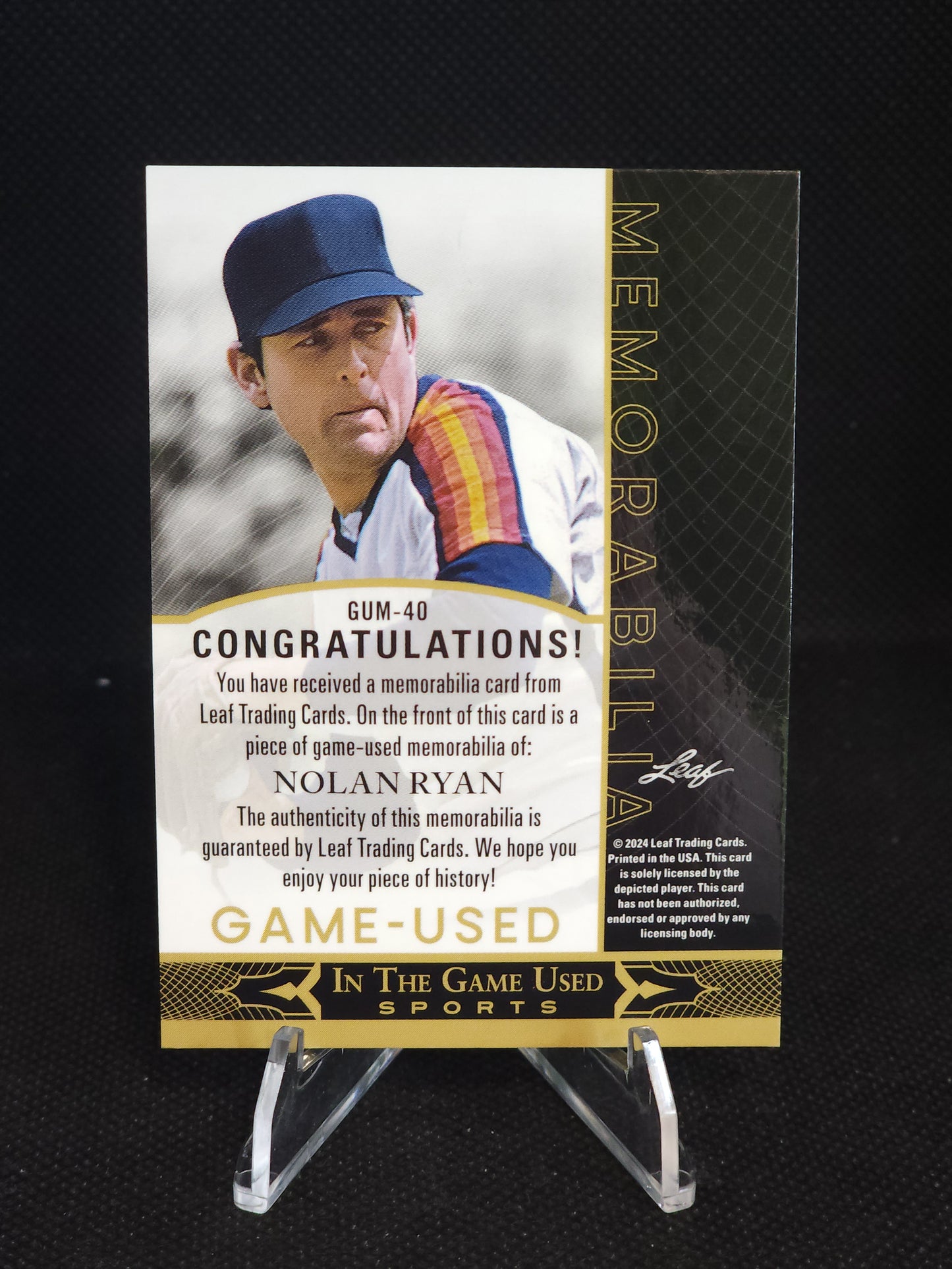 2024 Leaf In The Game Used Nolan Ryan Patch /4 #GUM-40