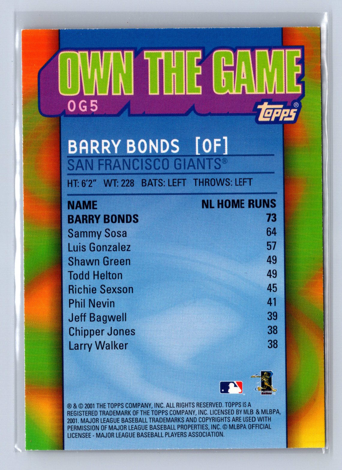 2001 Topps Own The Game Barry Bonds #OG5
