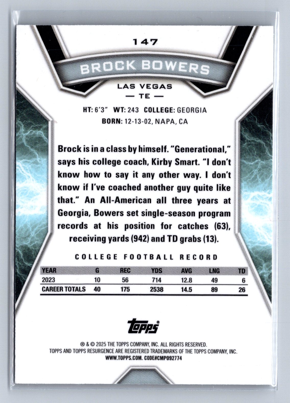 2024 Topps Resurgence Brock Bowers Surge /399 #147