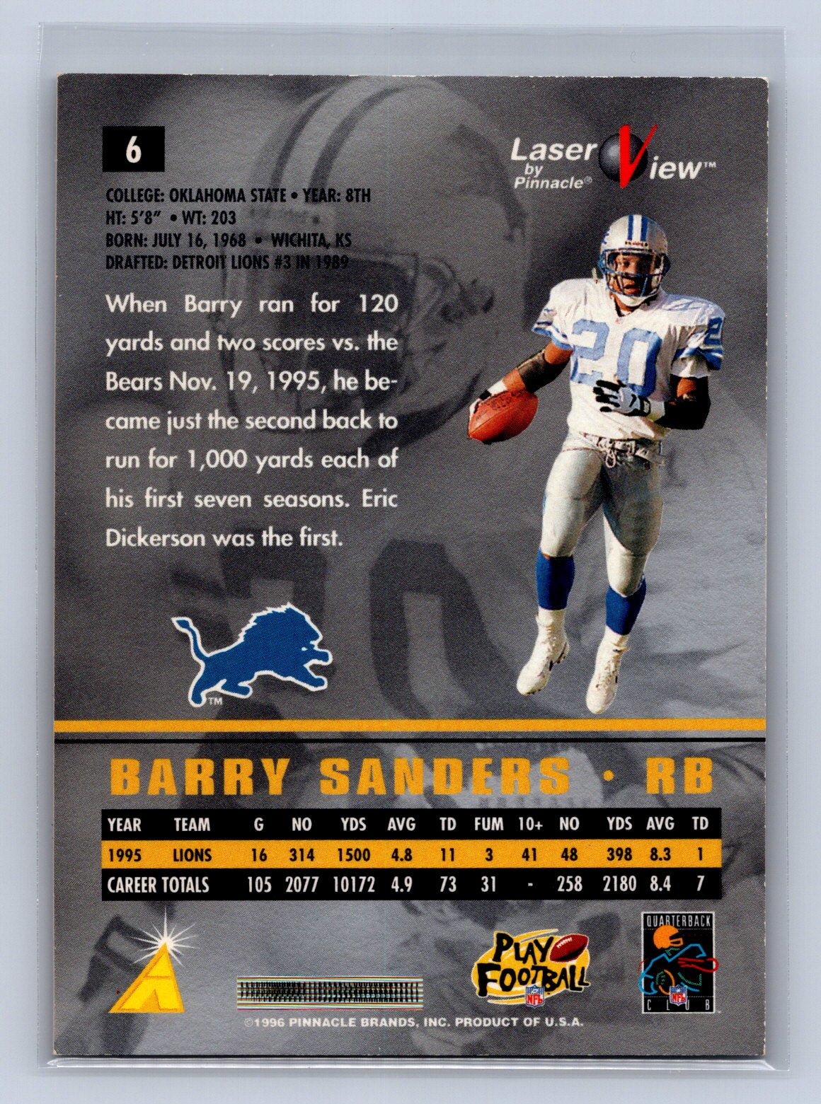1995 Pinnacle Laser View Barry Sanders #6