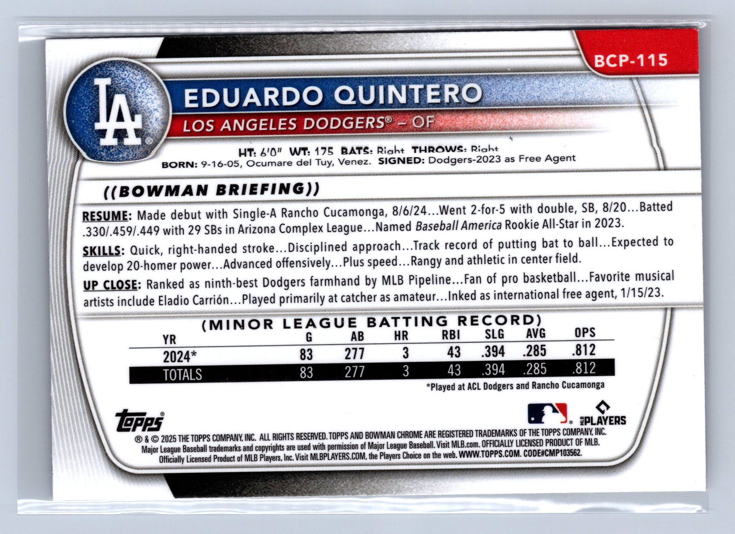 2025 Bowman Chrome Eduardo Quintero Mega Box Mojo Refractor #BCP-115