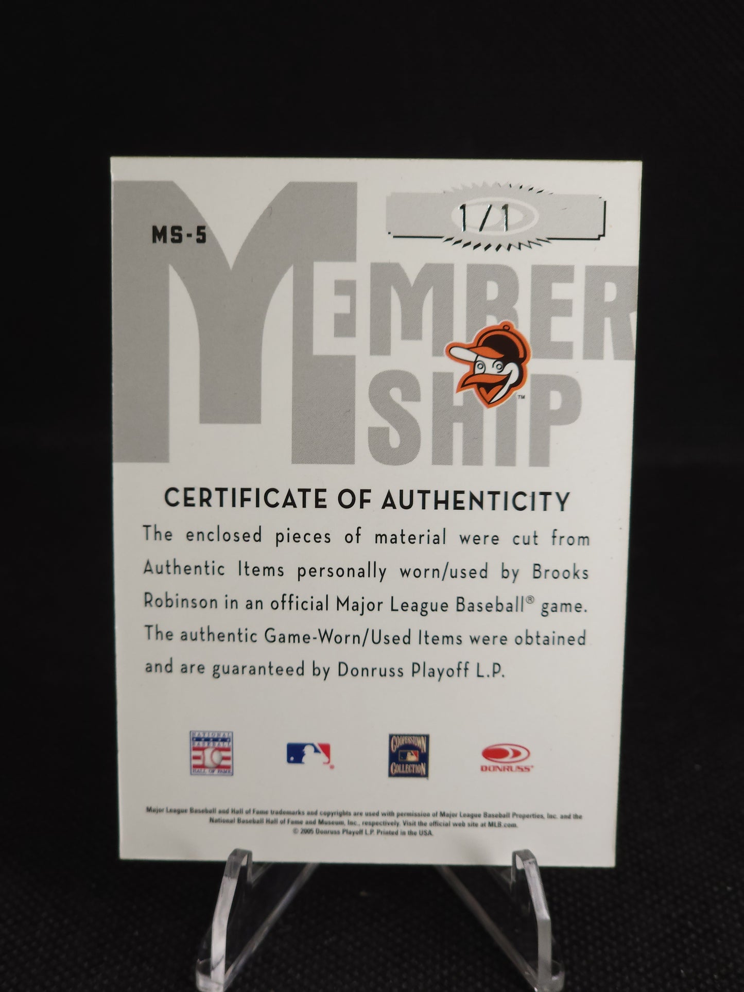 2005 Donruss Classics Brooks Robinson Black 1/1 Patch Auto #MS-5