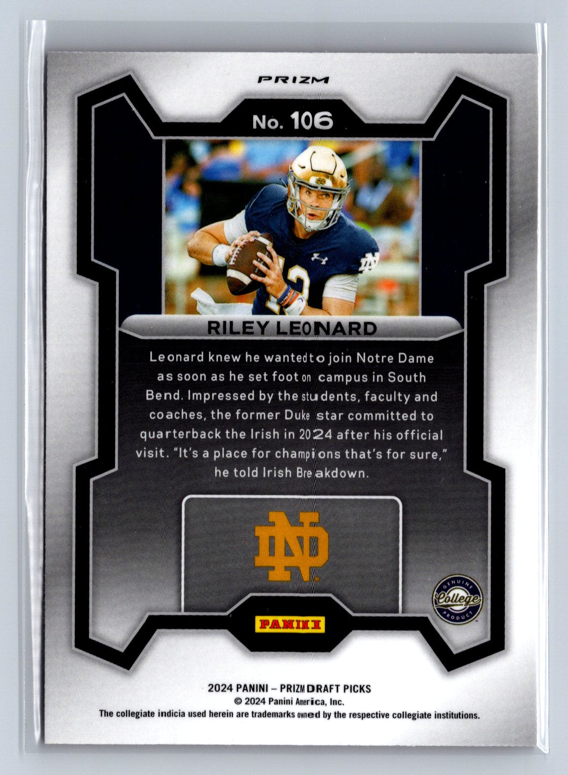 2024 Panini Prizm Draft Picks Riley Leonard Red Ice #106