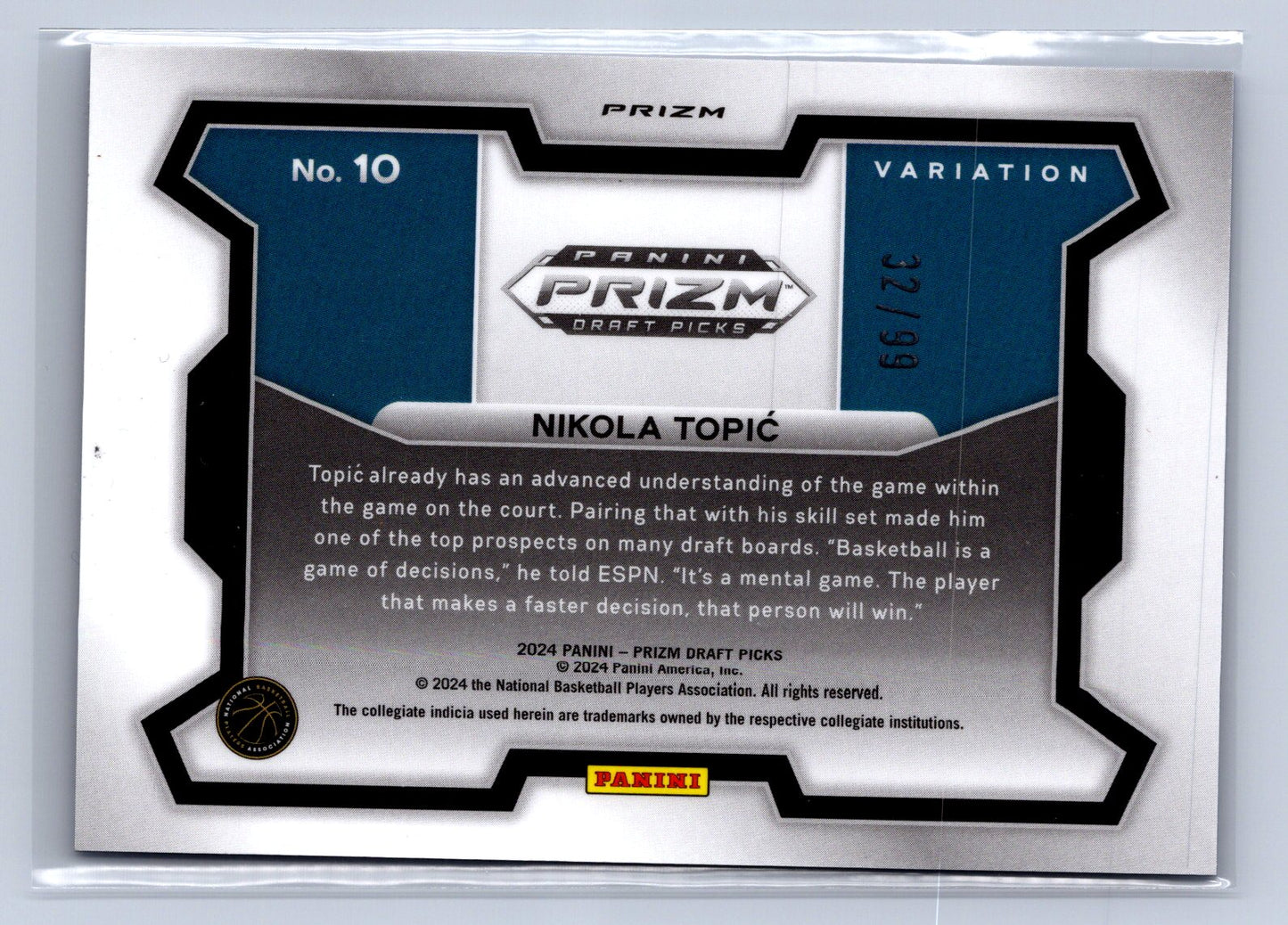 2024 Panini Prizm Draft Picks Nikola Topić Variation Blue Pulsar /99 #10