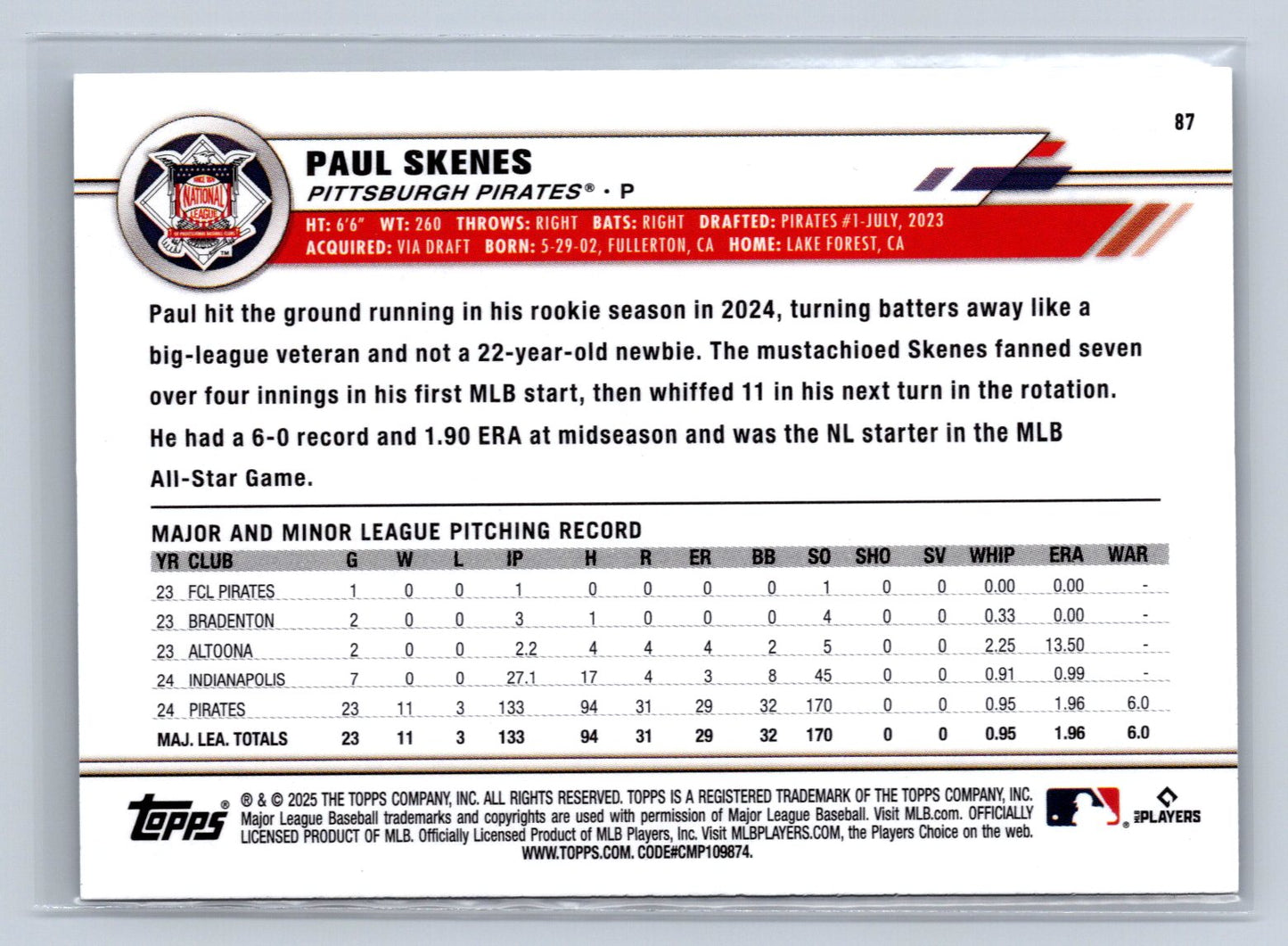 2025 Topps All Star Game Paul Skenes #87