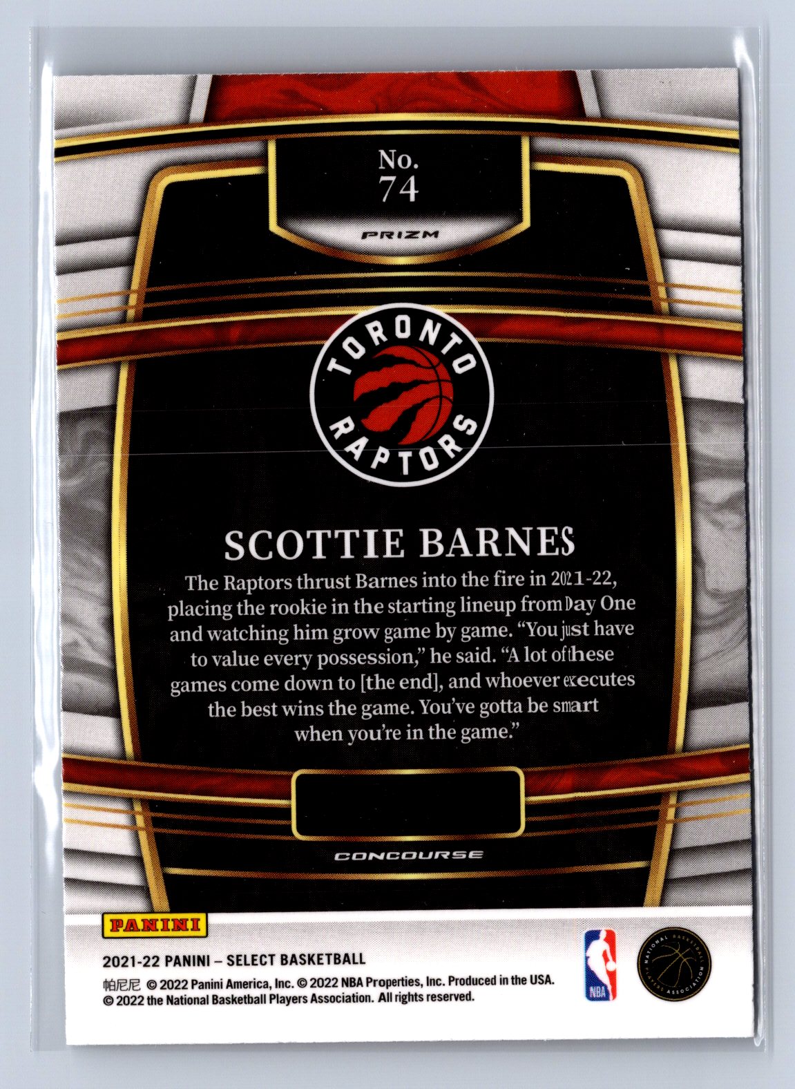 2021-22 Panini Select Scottie Barnes Concourse Silver #74