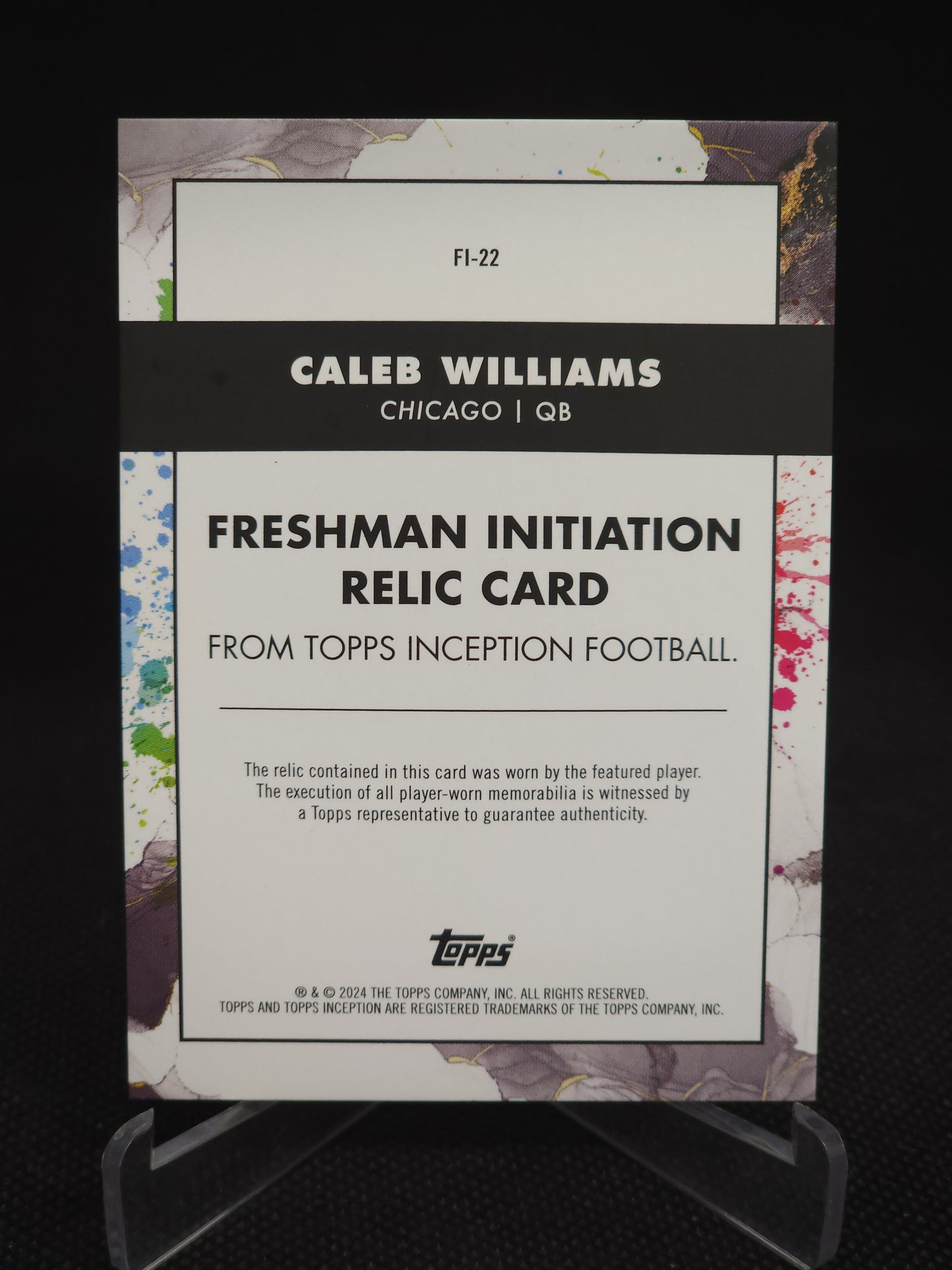 2024 Topps Inception Caleb Williams Freshman Initiation Purple Patch /125 #FI-22