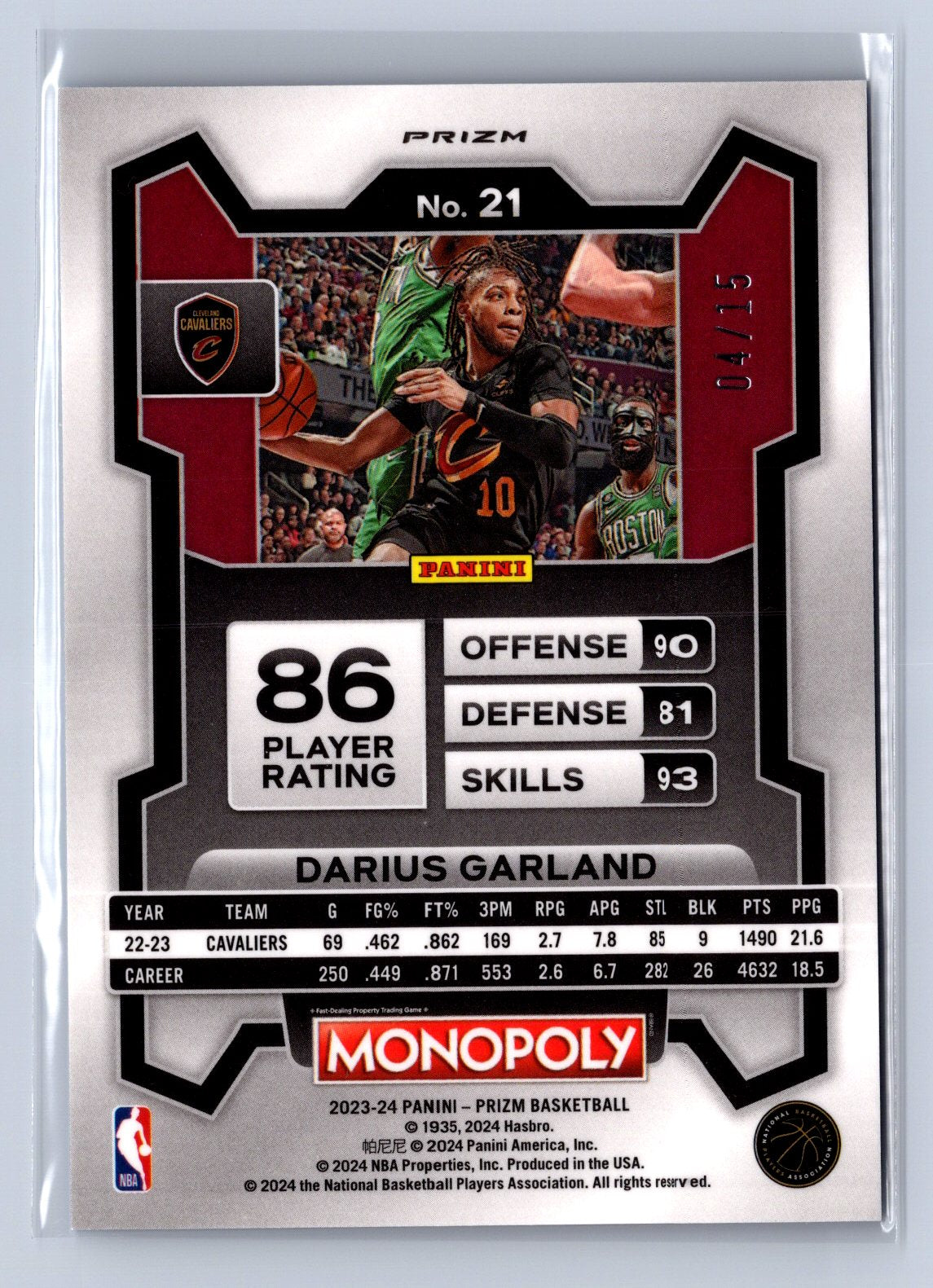 2023-24 Panini Prizm Monopoly Darius Garland Light Blue /15 #21