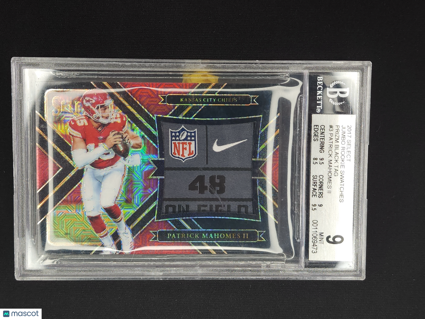 2017 Select Jumbo Rookie Swatches Patrick Mahomes II Black Prizm 1/1 #3 BGS 9