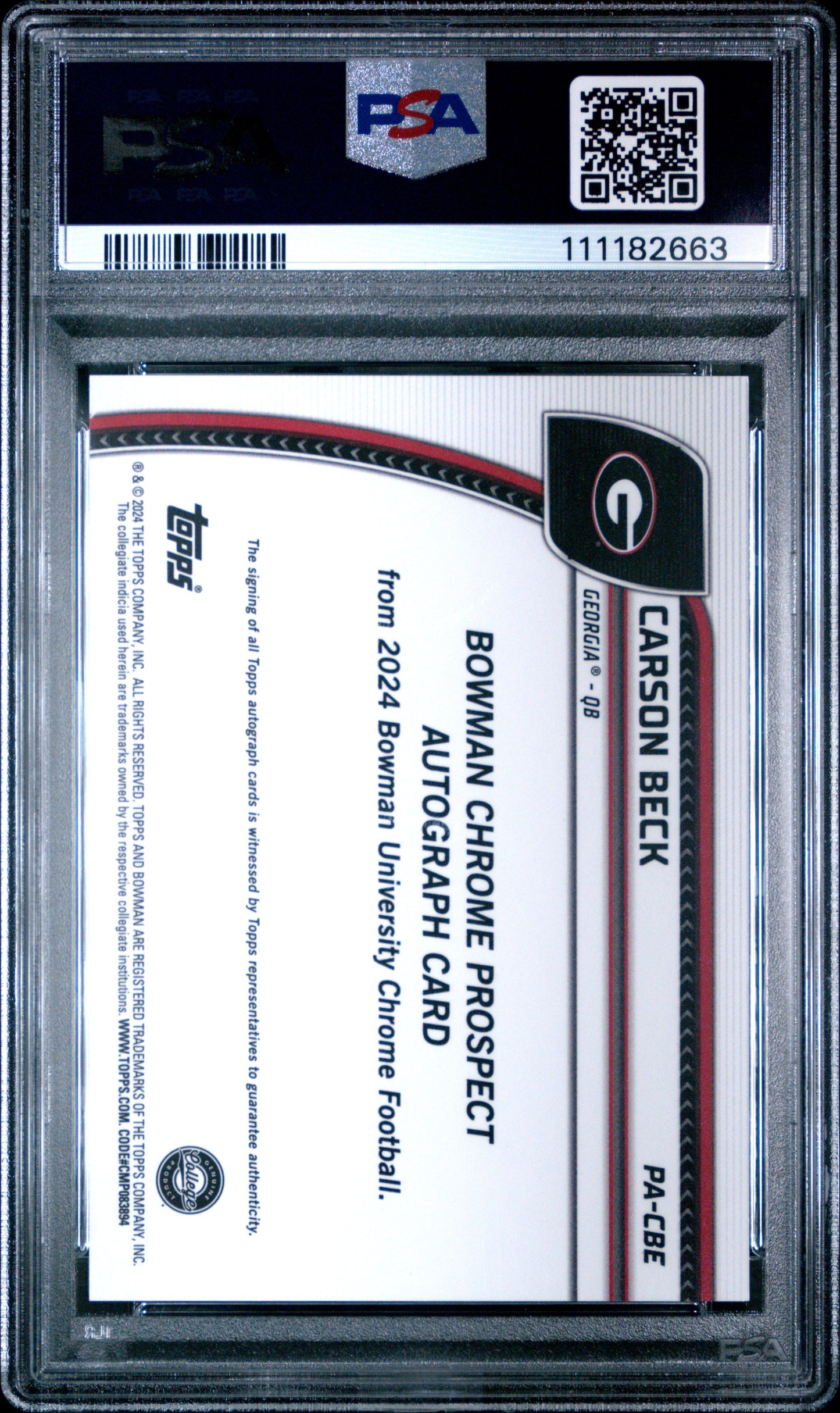 2024 Bowman University Chrome Prospect Auto Carson Beck #PACBE PSA 10