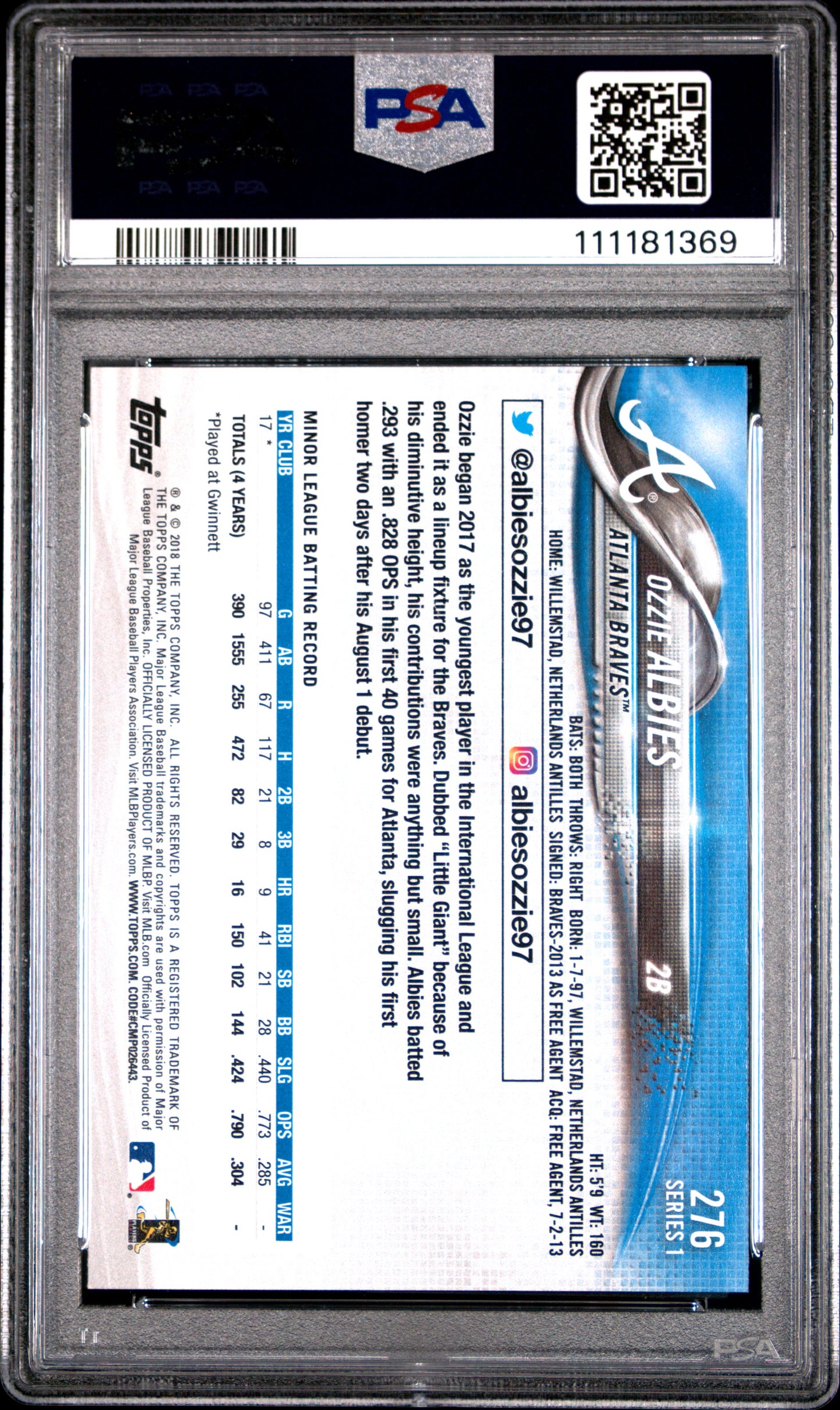 2018 Topps Ozzie Albies SP #276 PSA 10