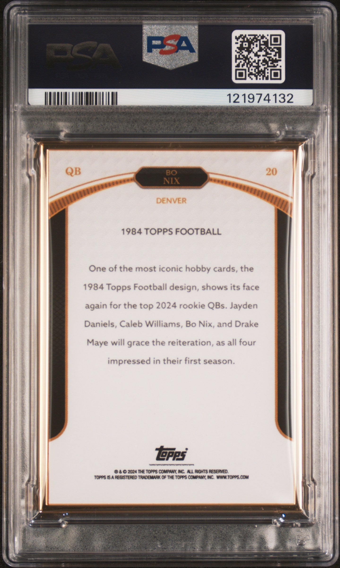 2024 Topps Now Rookie Campaign 1984 Bo Nix Red /5 #20 PSA 10