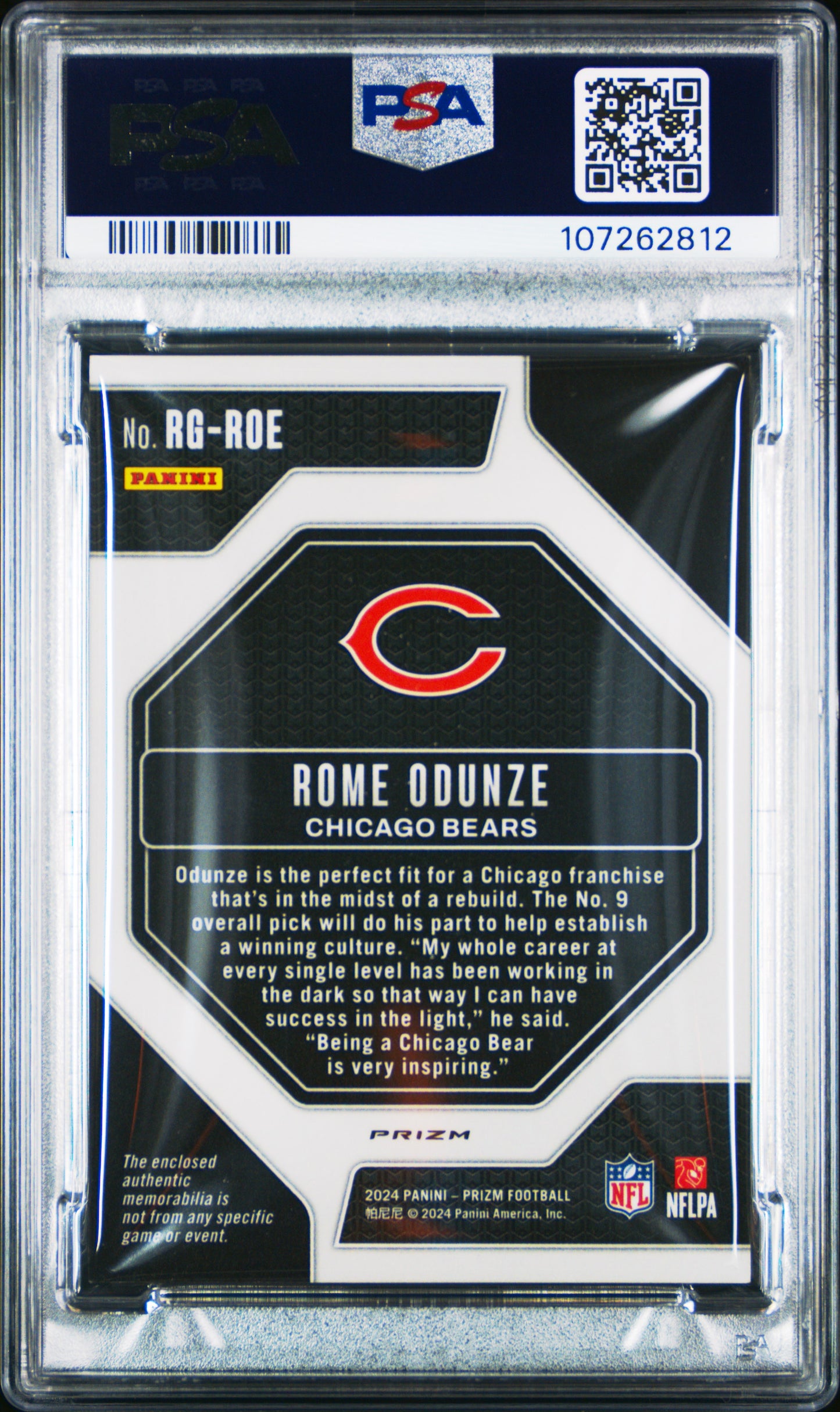 2024 Panini Prizm Rookie Gear Rome Odunze Pink #RGROE PSA 10