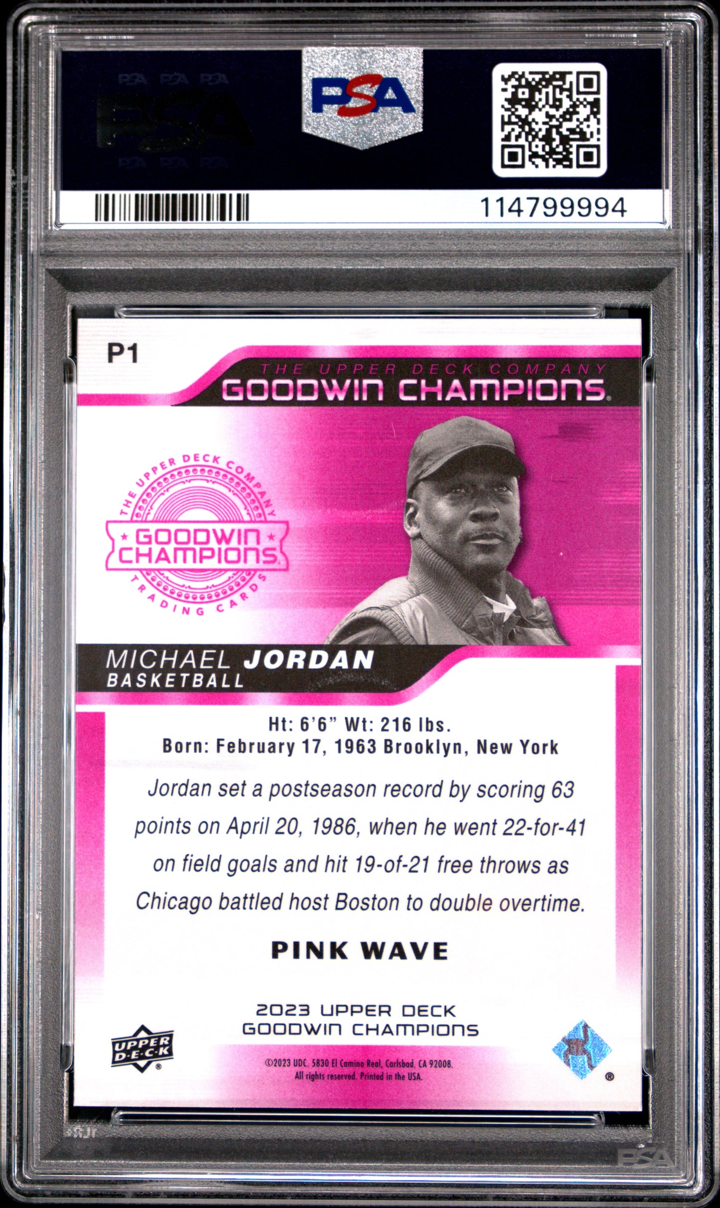 2023 Upper Deck Goodwin Champions Platinum Michael Jordan Pink Wave #P1 PSA 10