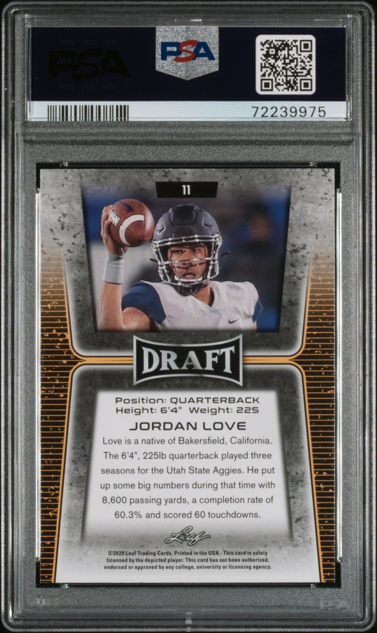 2020 Leaf Draft Jordan Love Gold #11 PSA 10