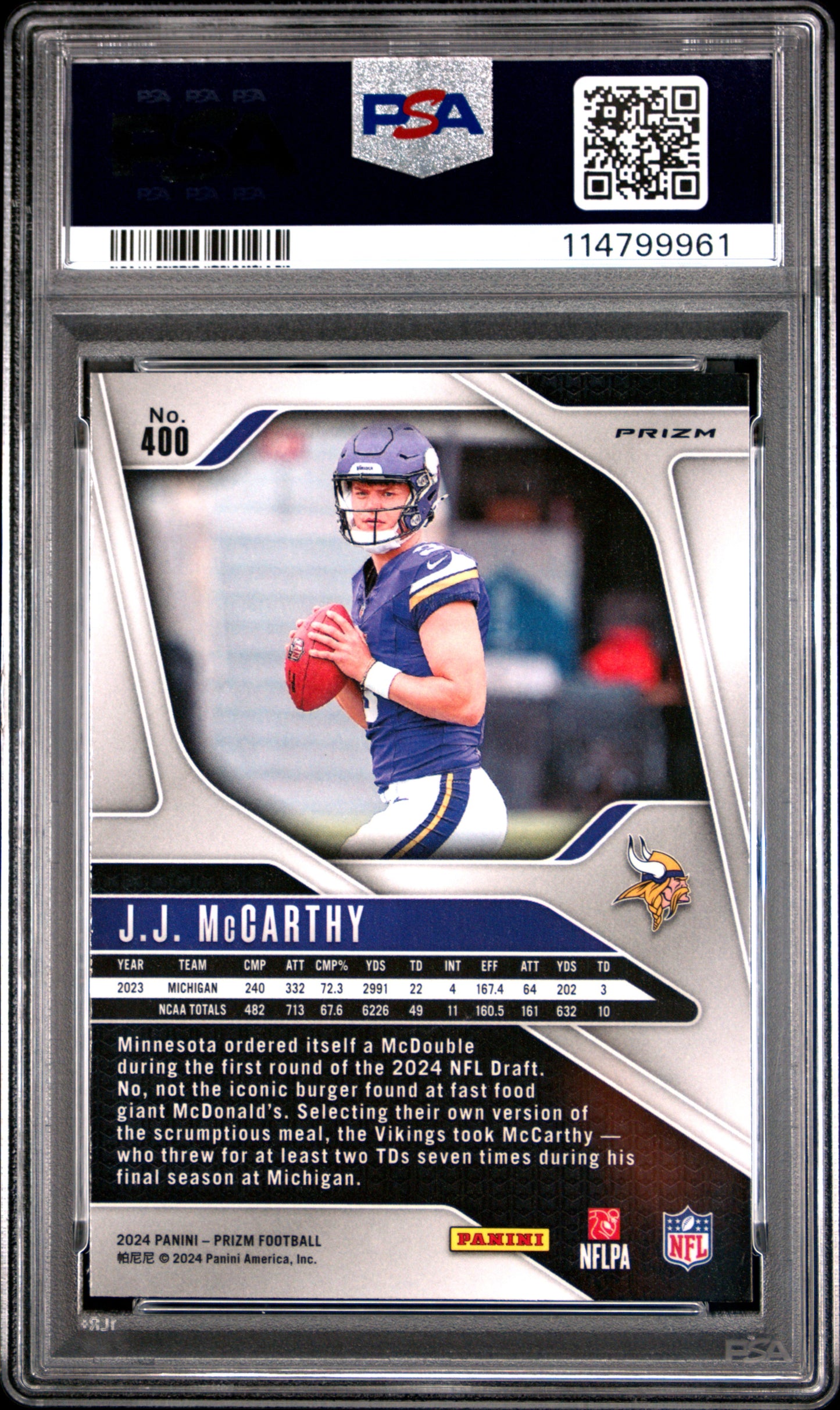 2024 Panini Prizm JJ Mccarthy Red White Blue #400 PSA 10