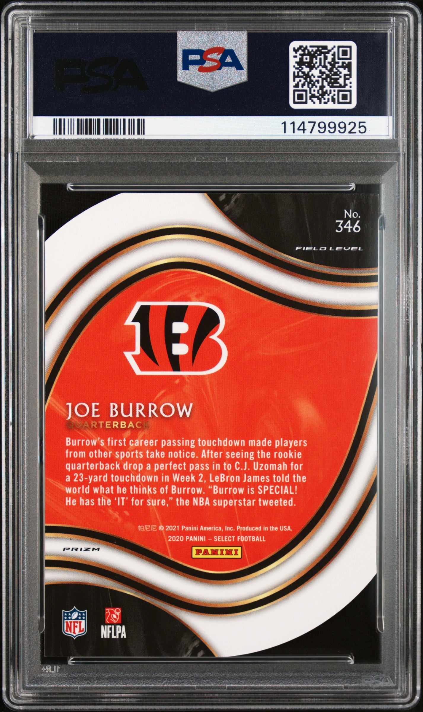2020 Panini Select Joe Burrow Die Cut Maroon Prizm #346 PSA 10