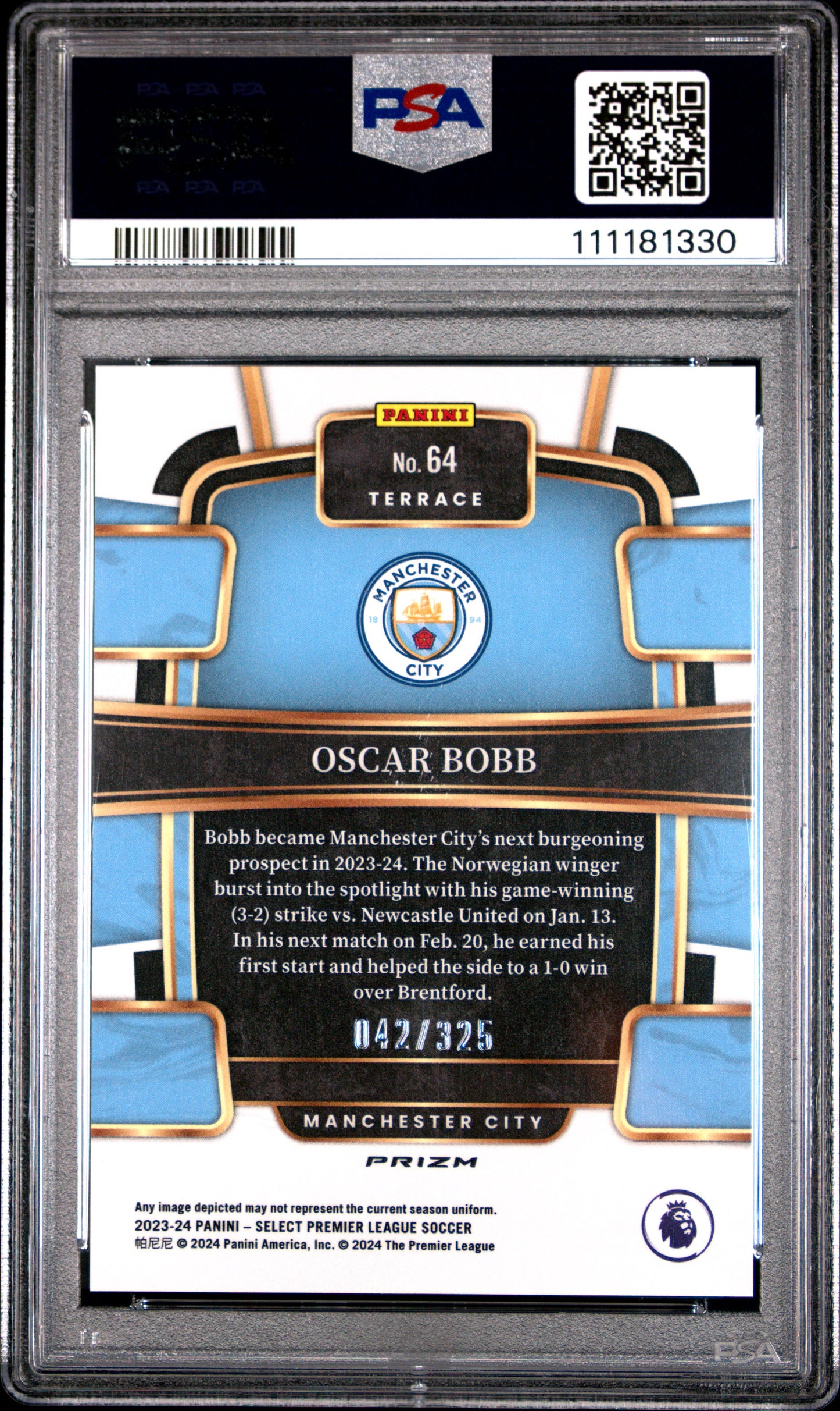 2023-24 Panini Select Premier League Oscar Bobb Pink Mojo /325 #64 PSA 10