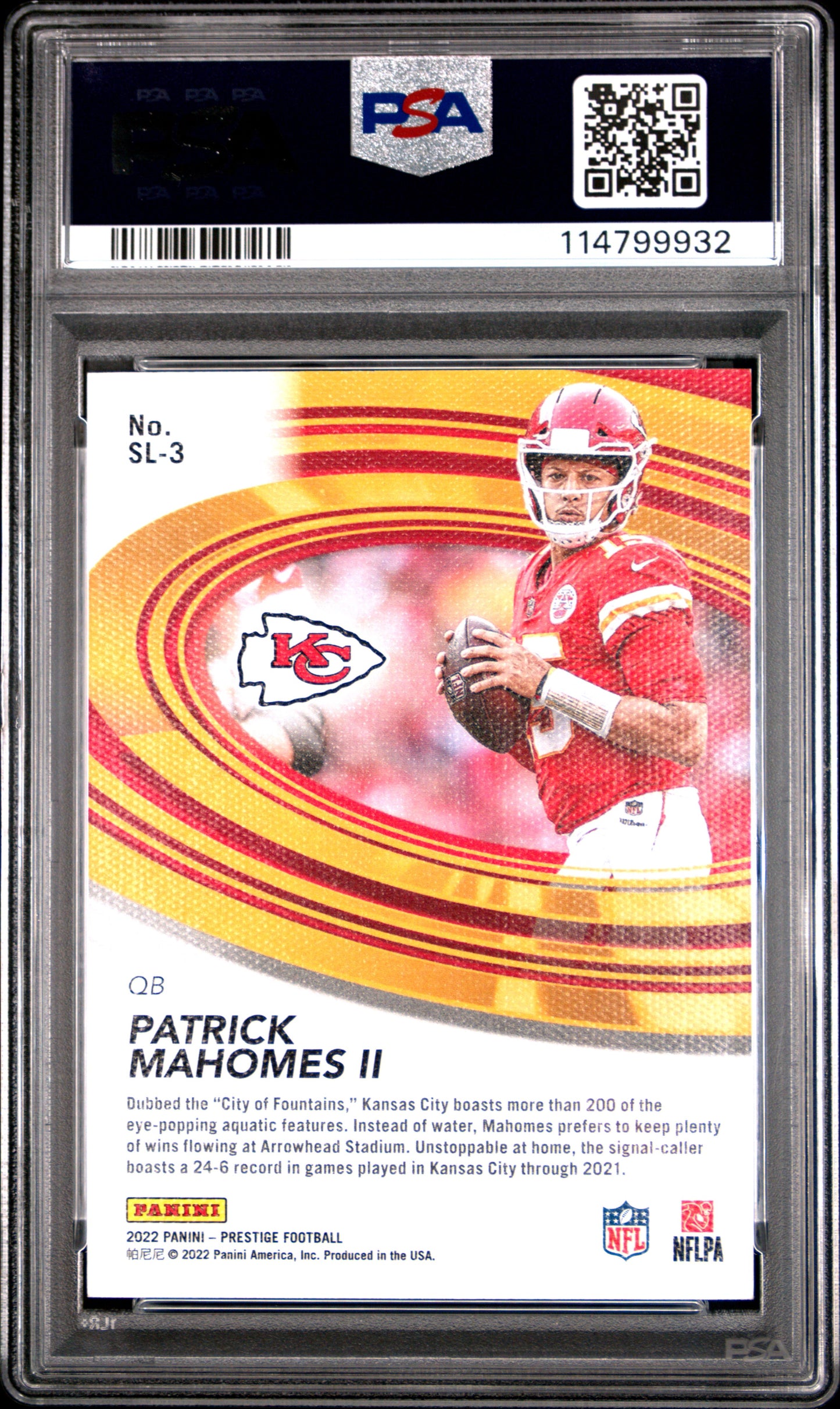 2022 Panini Prestige Slingers Patrick Mahomes II #SL3 PSA 9