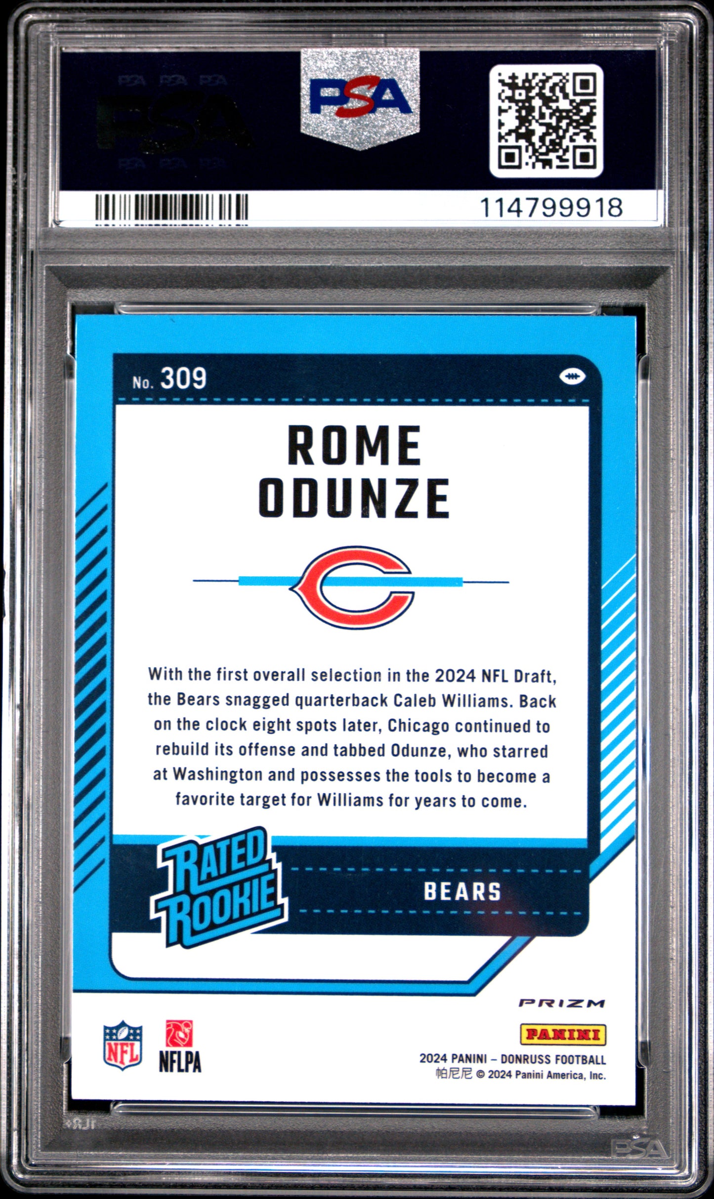 2024 Panini Donruss Rome Odunze Optic Preview Red Wave #309 PSA 10