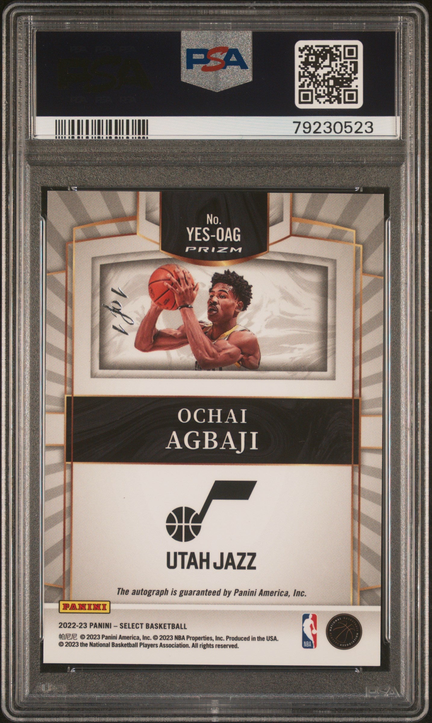2022 Select Youth Explosion Signature Ochai Agbaji Black 1/1 Auto #YESOAG PSA 10