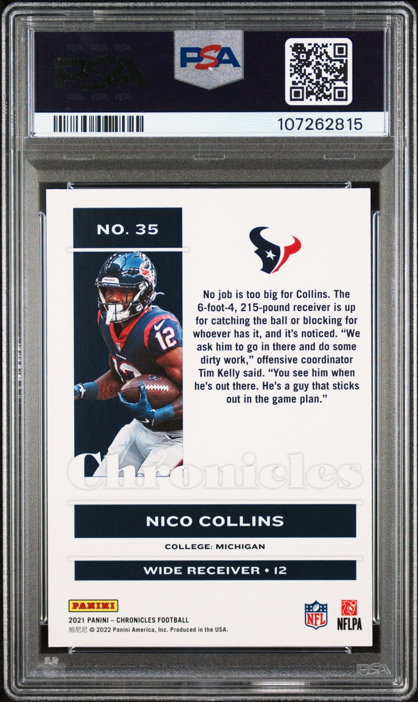 2021 Panini Chronicles Nico Collins Gold #35 PSA 9 /10